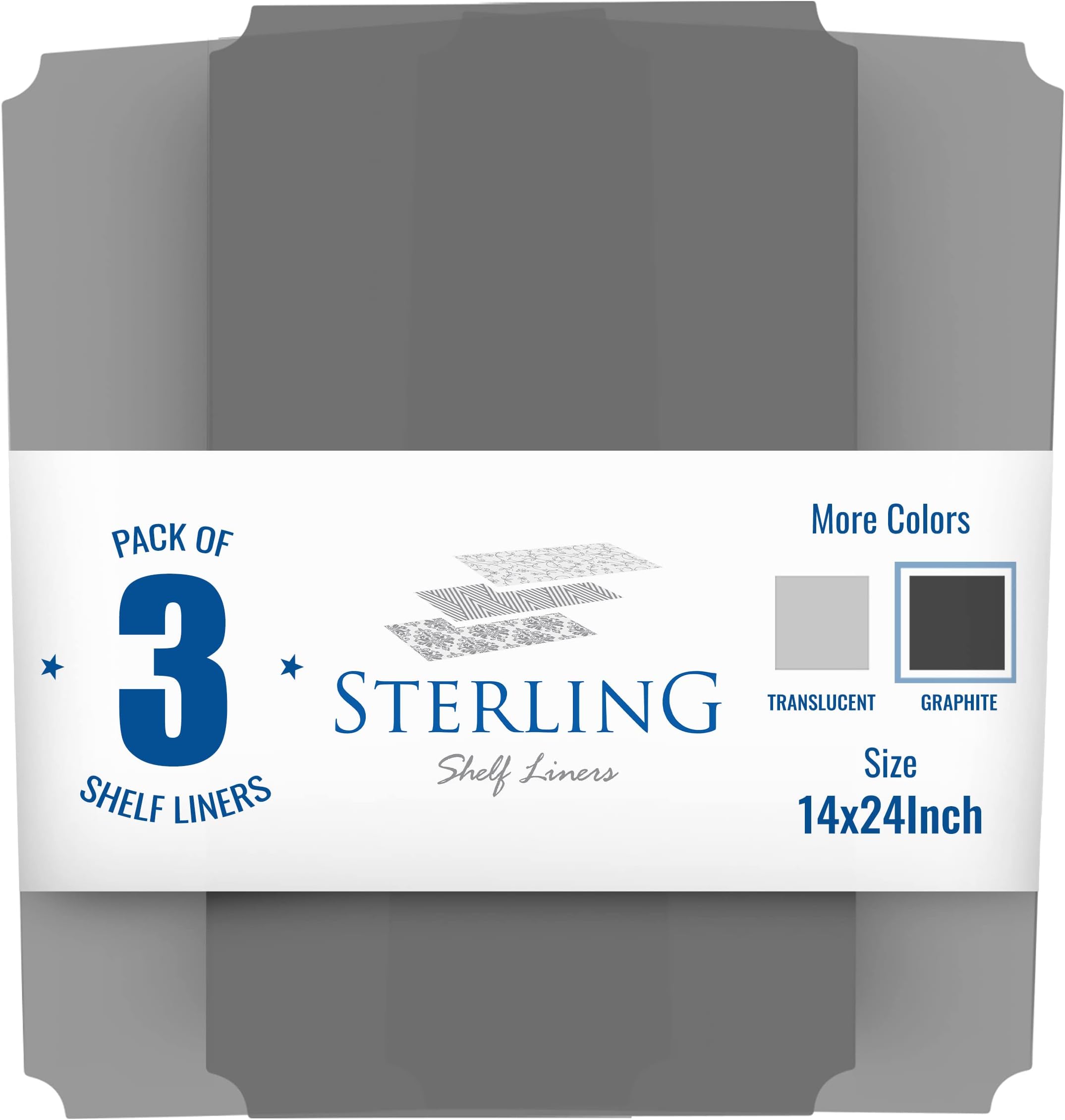 Sterling Shelf Liners for Wire System - Set of 3 in Graphite - 13.4 x 23.2 inch - Plastic Wire Shelving Mats