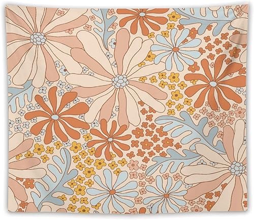 Miniatura 32 de Tapiz floral retro de los años 60 y 70, diseño hippie de primavera Groovy Flower Power Flower Boho para colgar en la pared, arte neutro para Hippie
