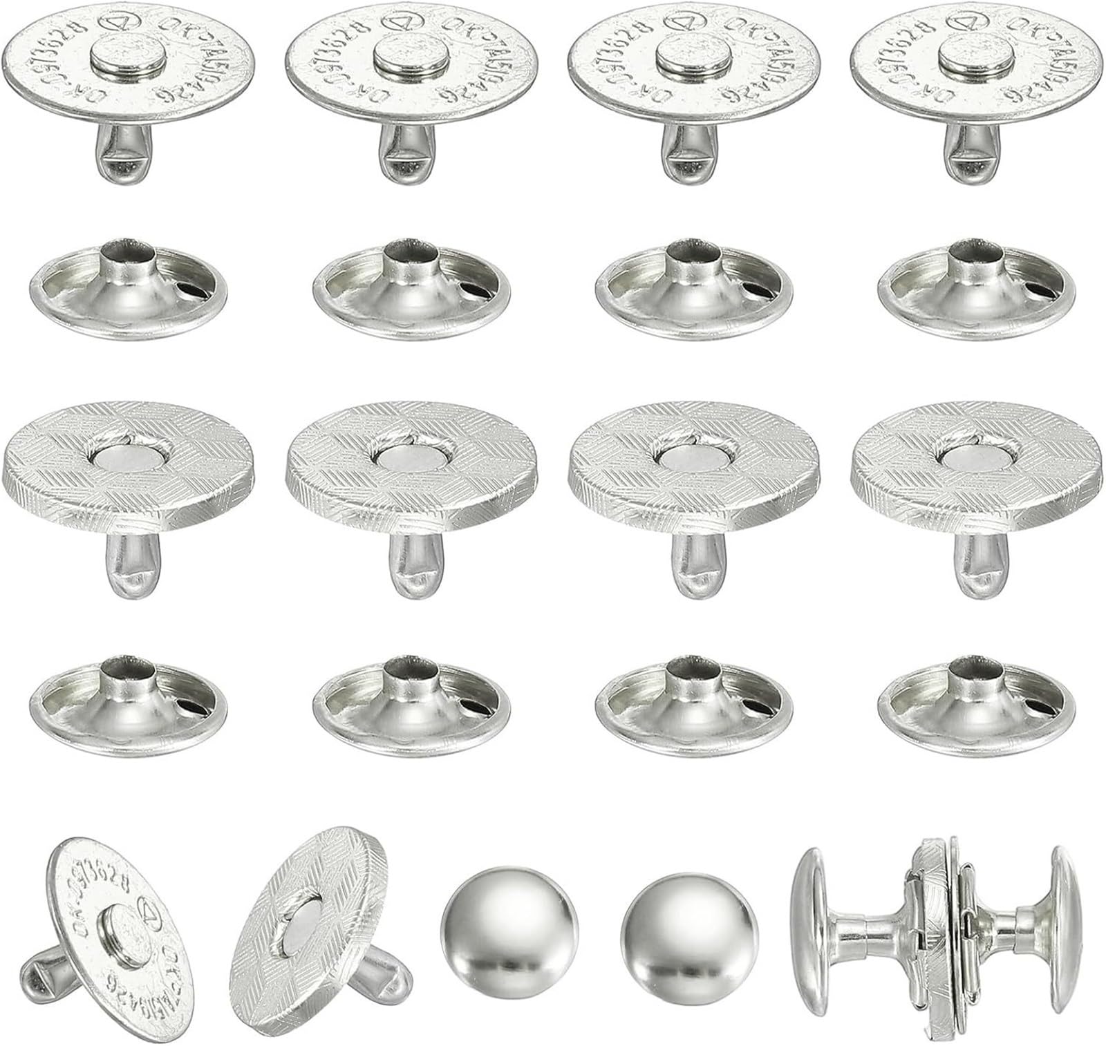 Magnetic Press Studs 10 Sets Magnetic Snaps Button,Metal Round Clasps Fabric Base Components and Cap Kit Diameter 14mm / 18mm(14mm Silver)