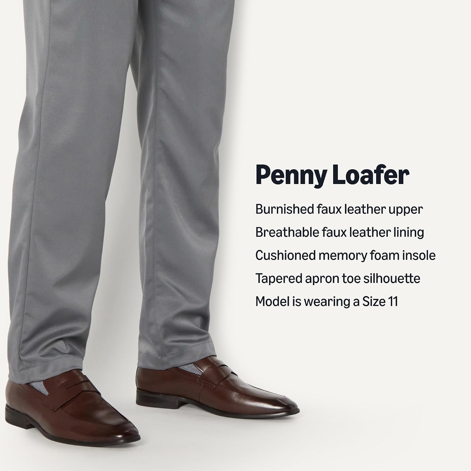 Amazon Essentials Men's Square Apron Toe Penny Loafer with Memory Foam