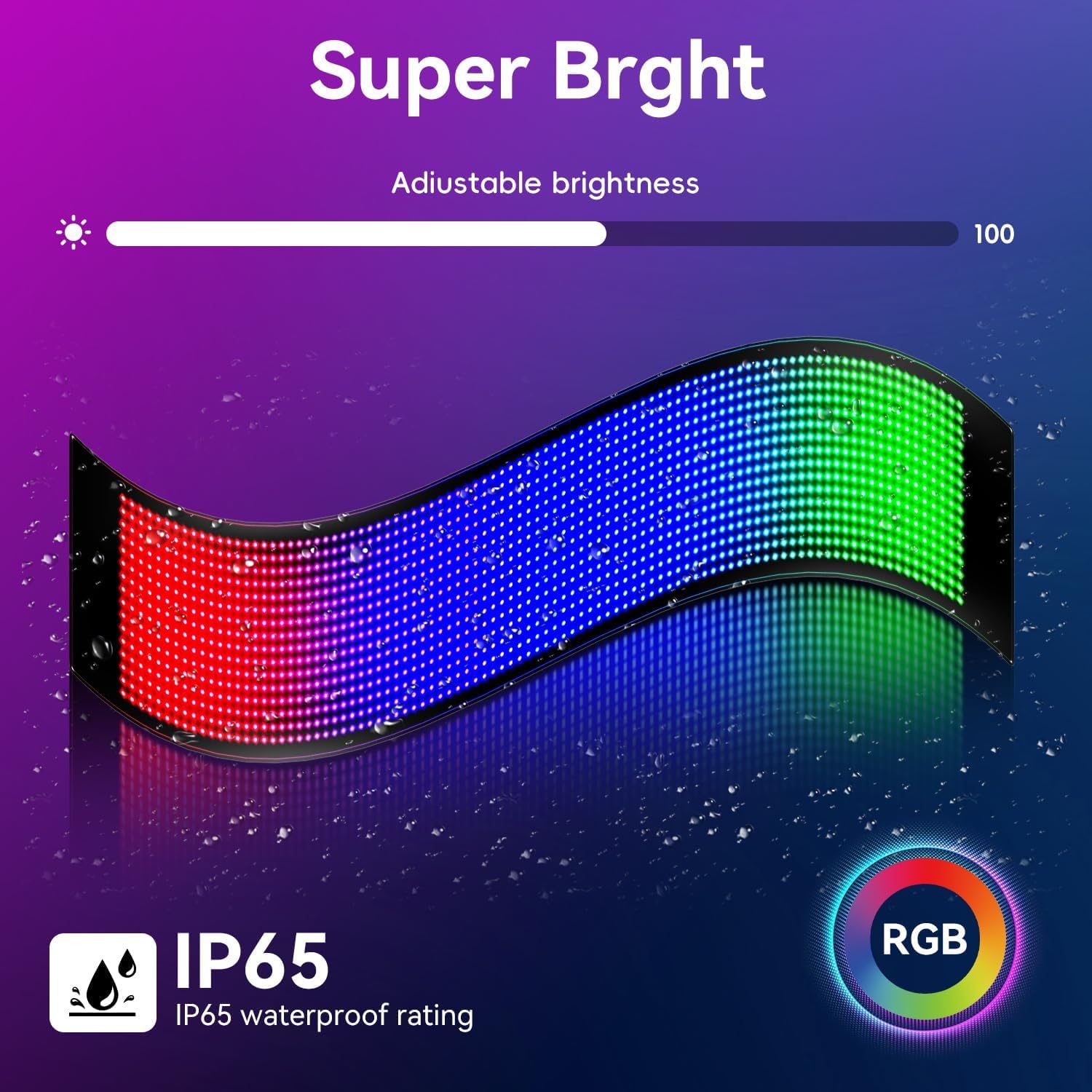 Cartello Led Programmabile：47x12cm Flessibile Display LED, Insegna Luminosa LED Sostegno Testo, Digitale, Animazione Display, programmabile Controllo app ricarica USB per Negozi, Feste, Pubblicità