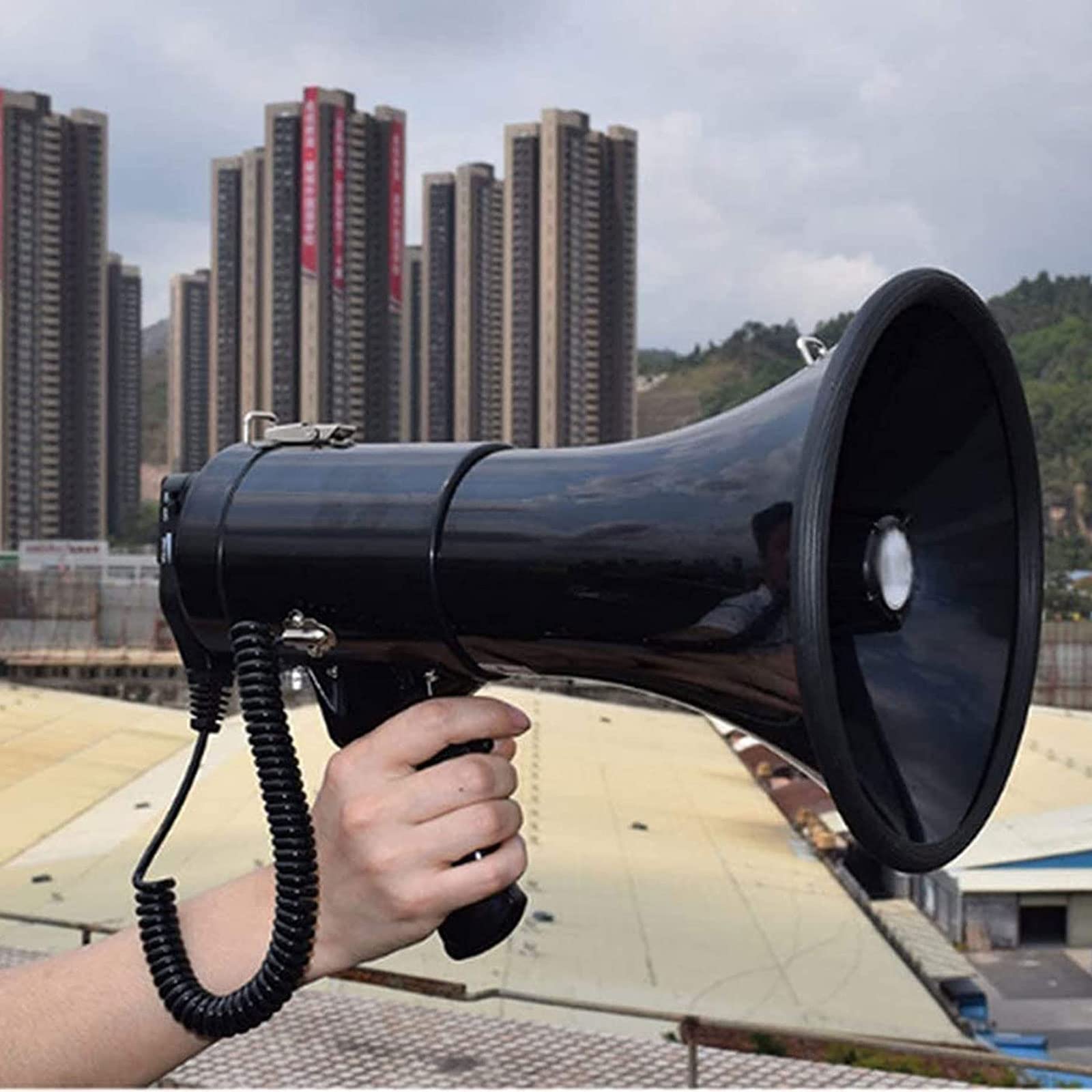 ppARK Megafon Handheld Bullhorn Tragbarer Megaphon-Lautsprecher 50 W Outdoor Shouter Lautsprecher Hohe Härte Lautsprecher Eingebaute Sirene für den Außenbereich TröTe