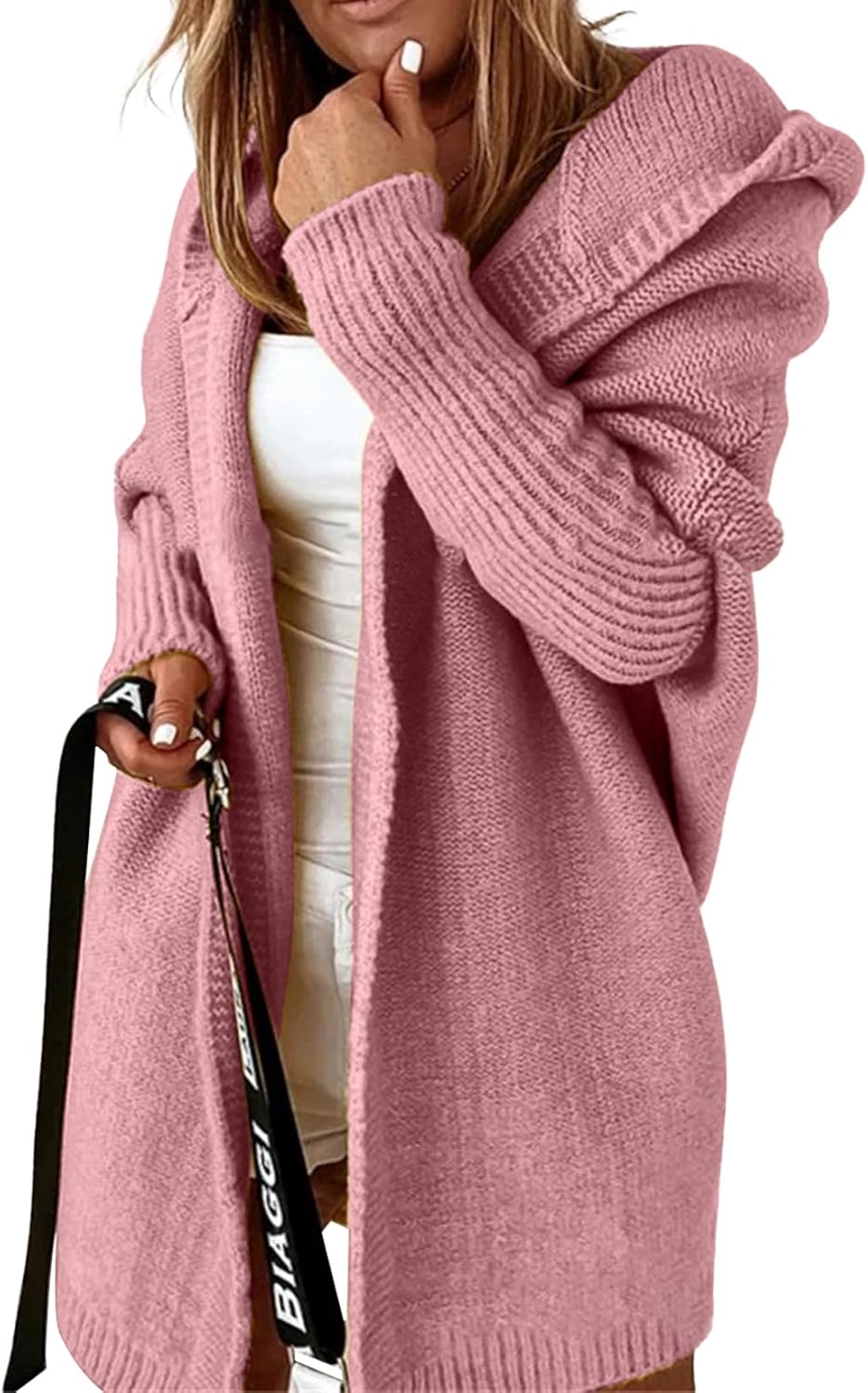 Knitted Hooded Sweater for Womens Casual Open Front Cardigan Winter Sweater Batwing...