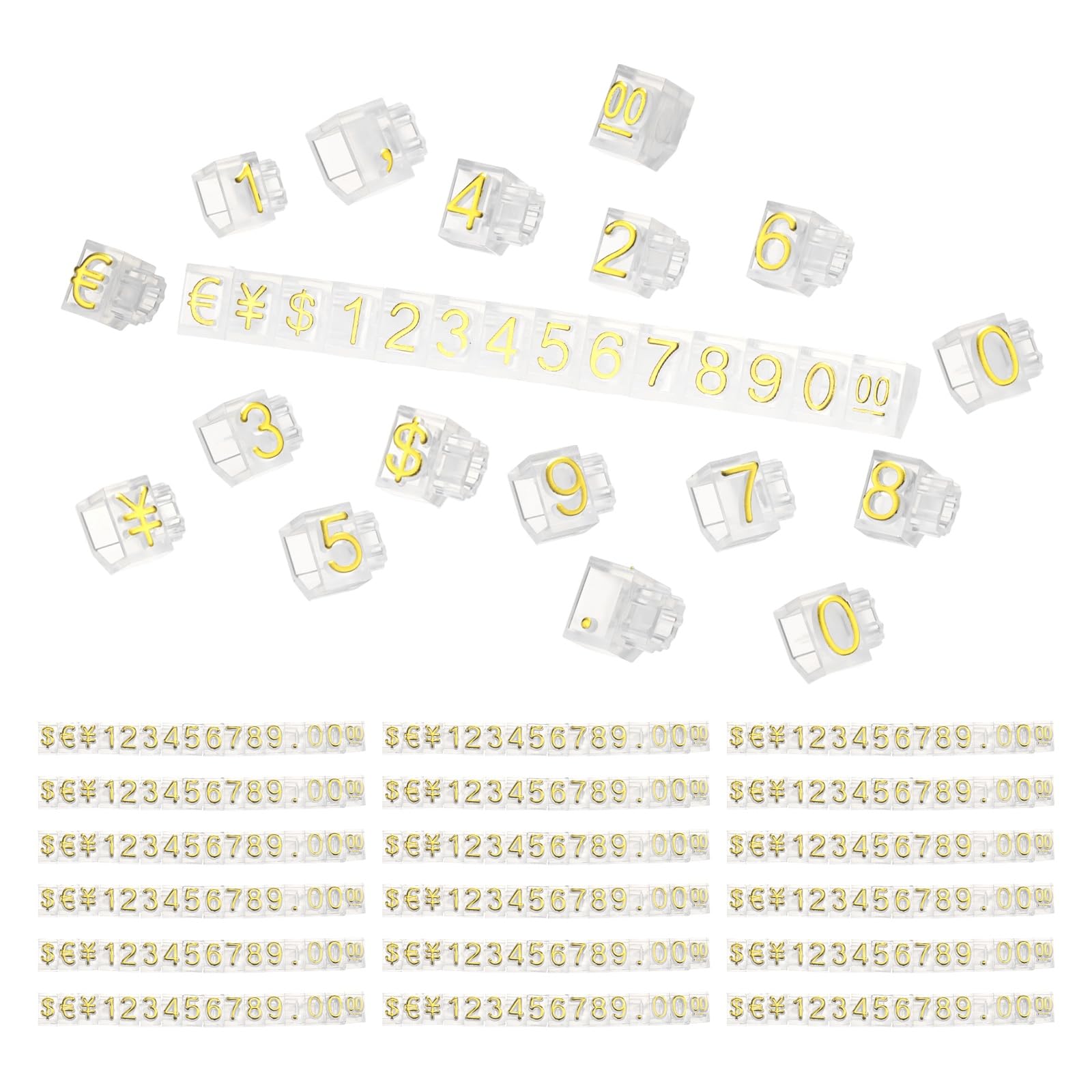 PATIKIL 4" x 0.35" Marking Tags Cube,20 Set Plastic Adjustable Counter Stand Label Number Letter Price Block Kit for Jewelry Supermarkets Bakeries Retail Shop, Clear Gold (Large)