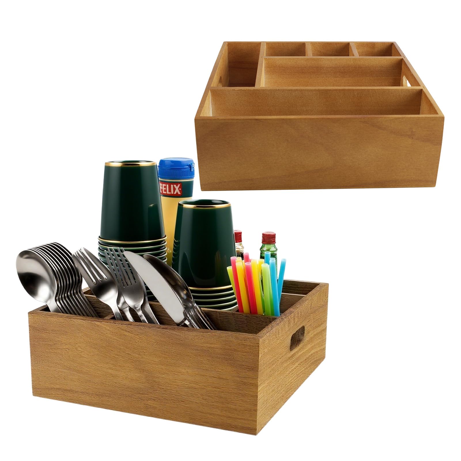 Porte Couverts Cuisine 2 Pcs, Range Couverts Bois Acacia 5 Cases