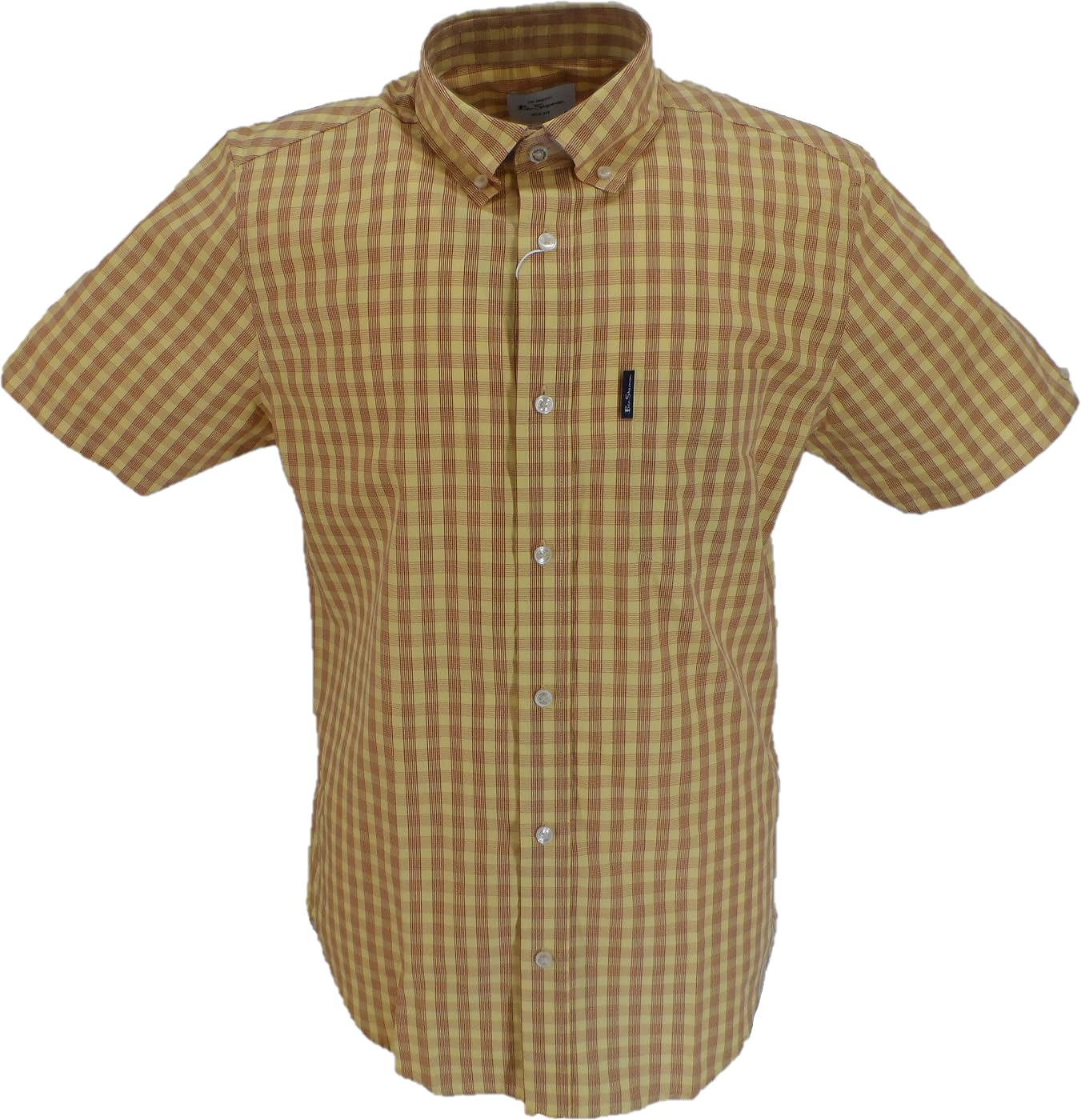 Ben Sherman Mens Gingham Checked Short Sleeved Shirt Zest XL