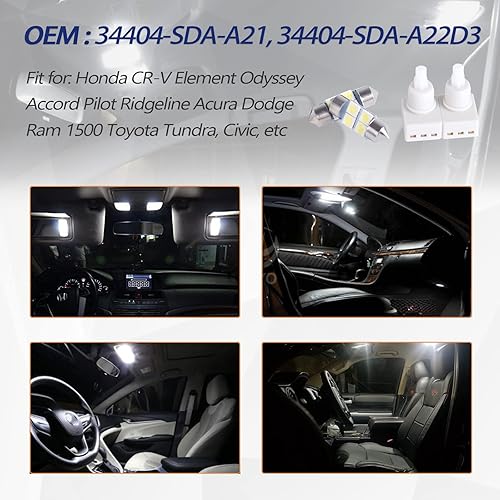 Miniatura 6 de Xislet 924-798 Kit de interruptor de lámpara de cúpula con 4 bombillas compatible con Tundra Honda Odyssey Accord Pilot Ridgeline Acura Dodge Ram