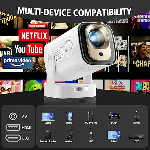 Miniatura 2 de Proyector portátil de enfoque automático, mini proyector con WiFi y Bluetooth nativo 1080P compatible con resolución 4K con BT5.4 WIFI6 300 ANSI