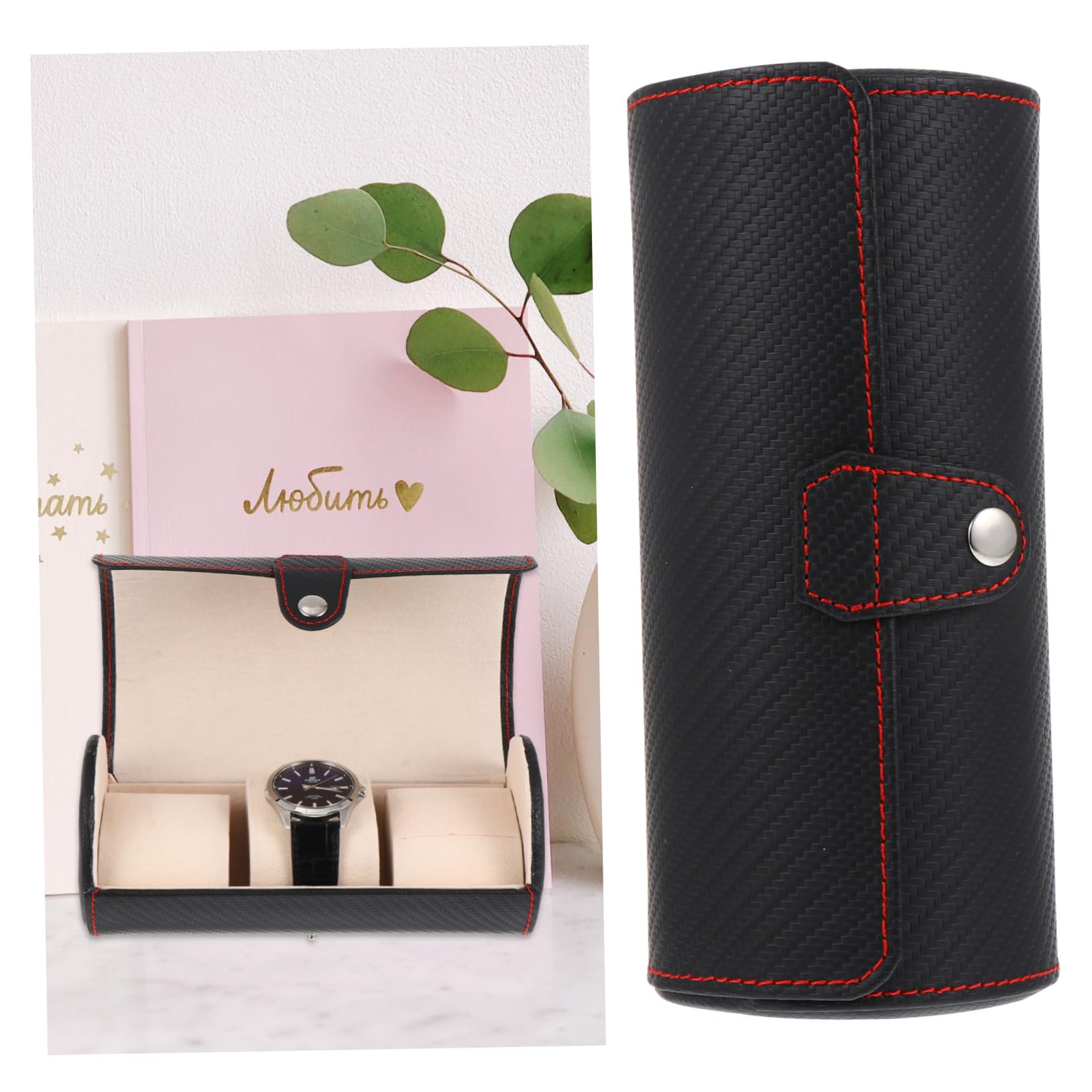 Uhrenrolle mit 3 Fächern aus Pu in Schwarz für Reise und Zuhause | Vintage Design, Schlicht und Elegant, zur Aufbewahrung von Schmuck und Uhren