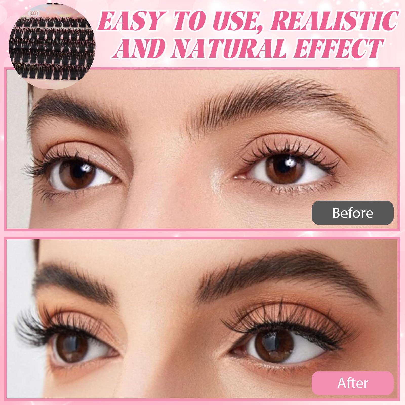 VEGCOO 590 Pezzi Ciglia Finte Ciuffetti, 20-40-50-60-80-100D Lash Cluster, Kit Ciglia Extension D Curl 8-16mm, DIY Eyelash Extension per Ragazze e Donne Principianti