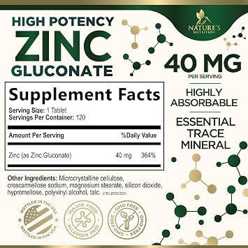 Zinc Supplements - Immune System Support & Antioxidant - High Potency Zinc Tablets for Adults - Best Zinc Supplements for Women & Men - Zinc 40mg Per Tablet - Bottled in the USA - 120 Tablets