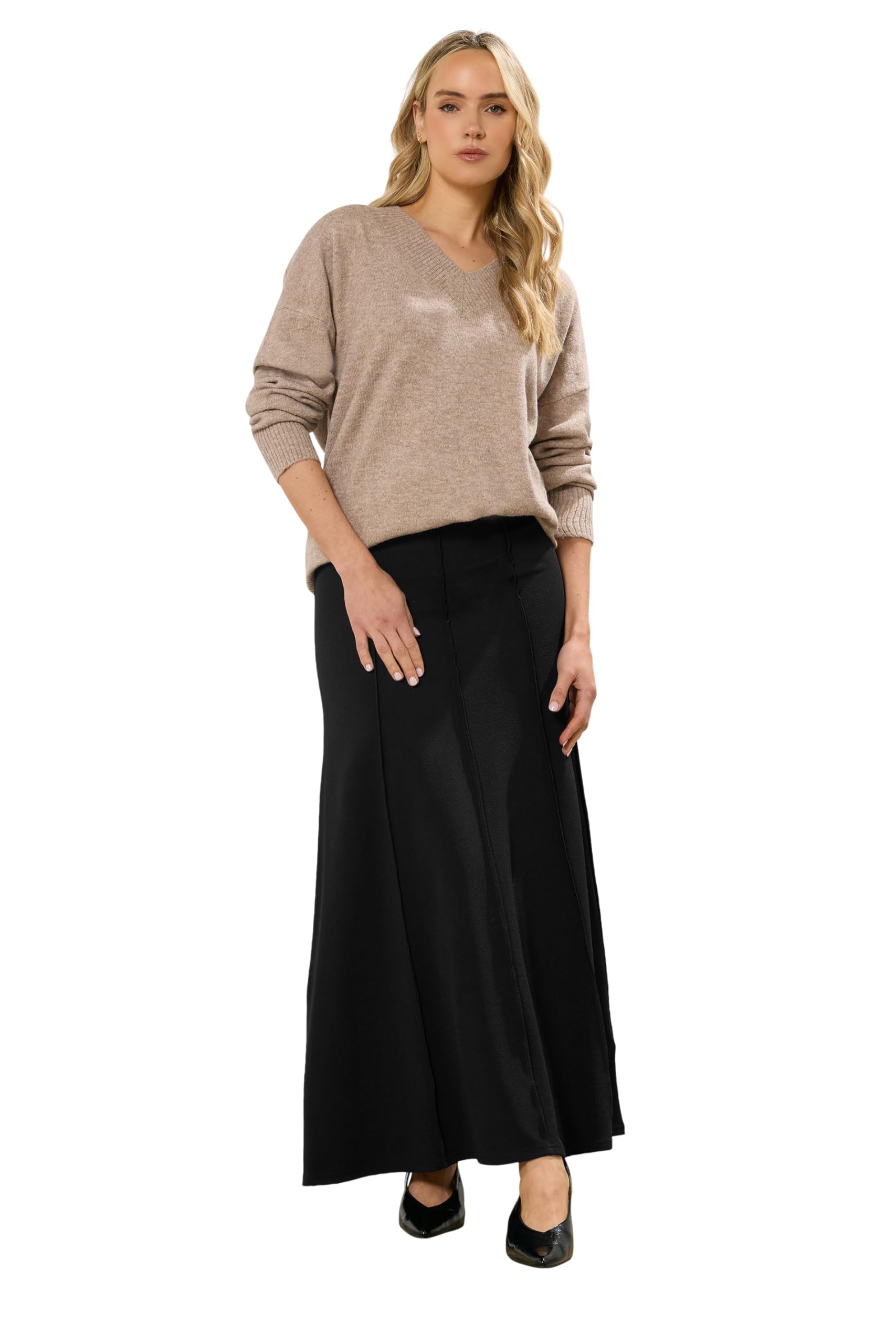 Long Tall Sally Women's Black - Lts Tall Seam Front Flared Maxi Skirt