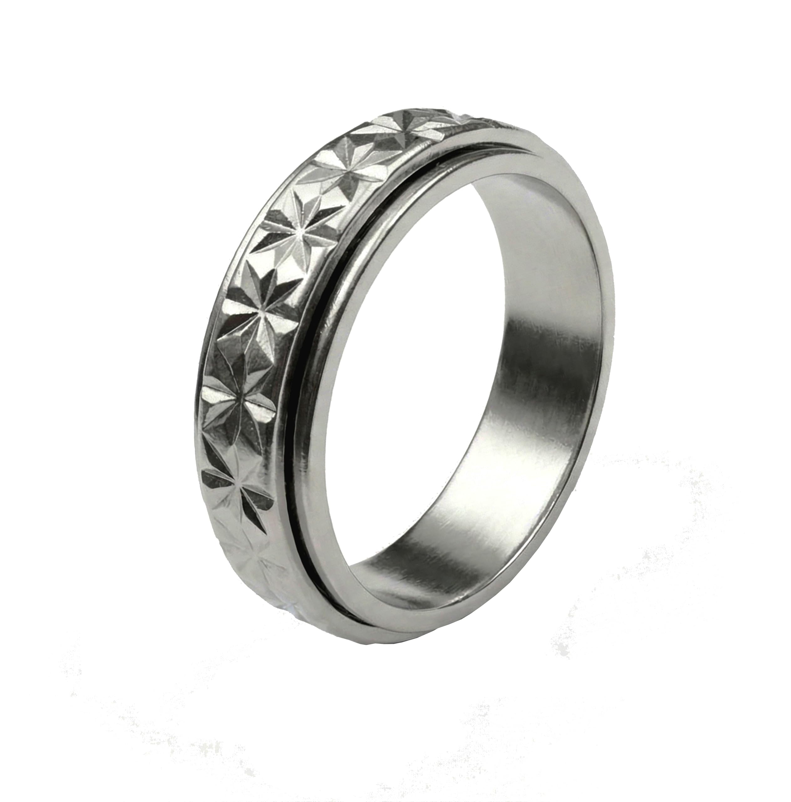 Stainless Steel Spinner Ring for Men & Women | Spinning Motion Outer Layer | Geometric Star Pattern Design | Daily Office Casual Wear Fashion Jewellery Gift-image-36