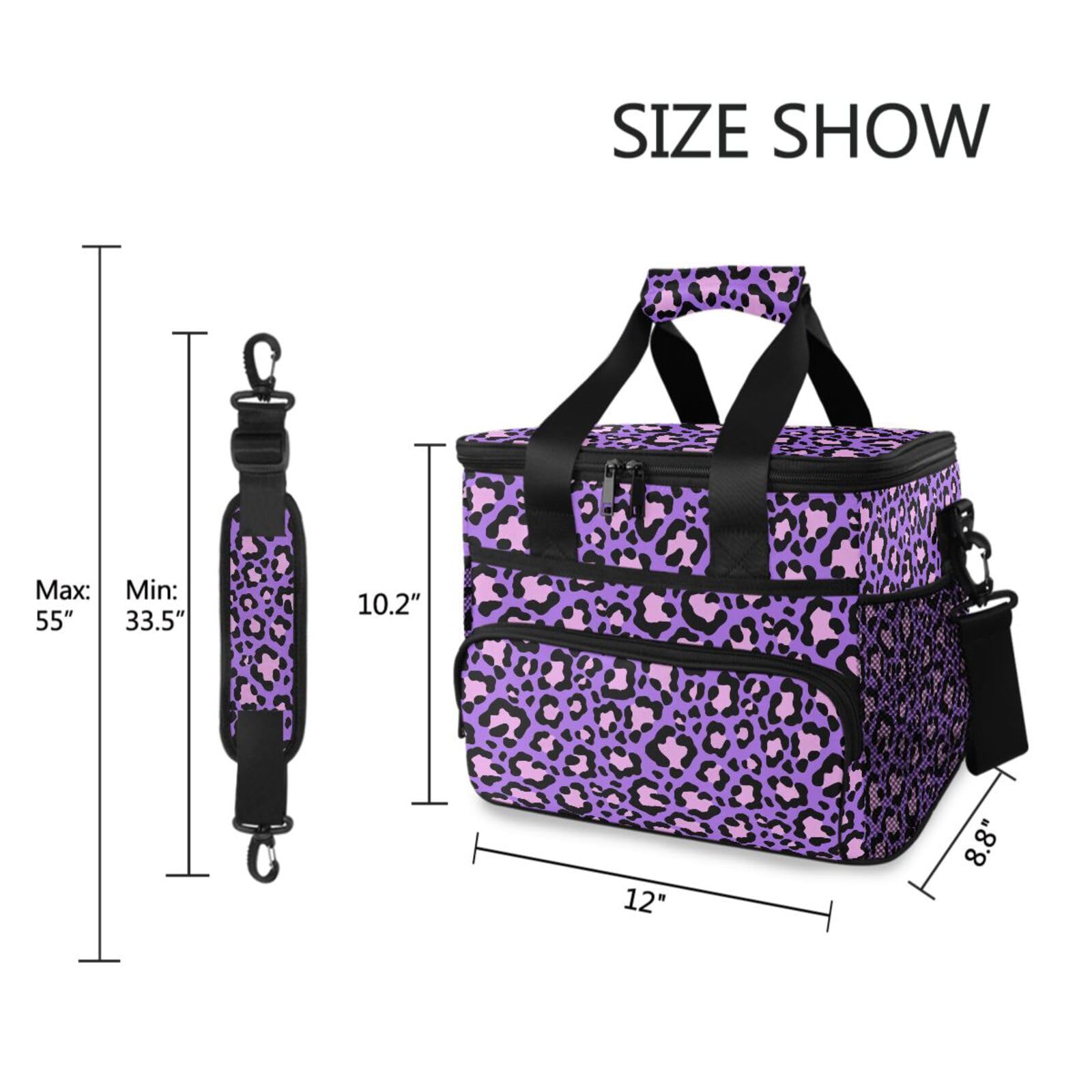MNSRUU Sac isotherme avec bandoulière réglable Motif léopard Violet fluo et rose