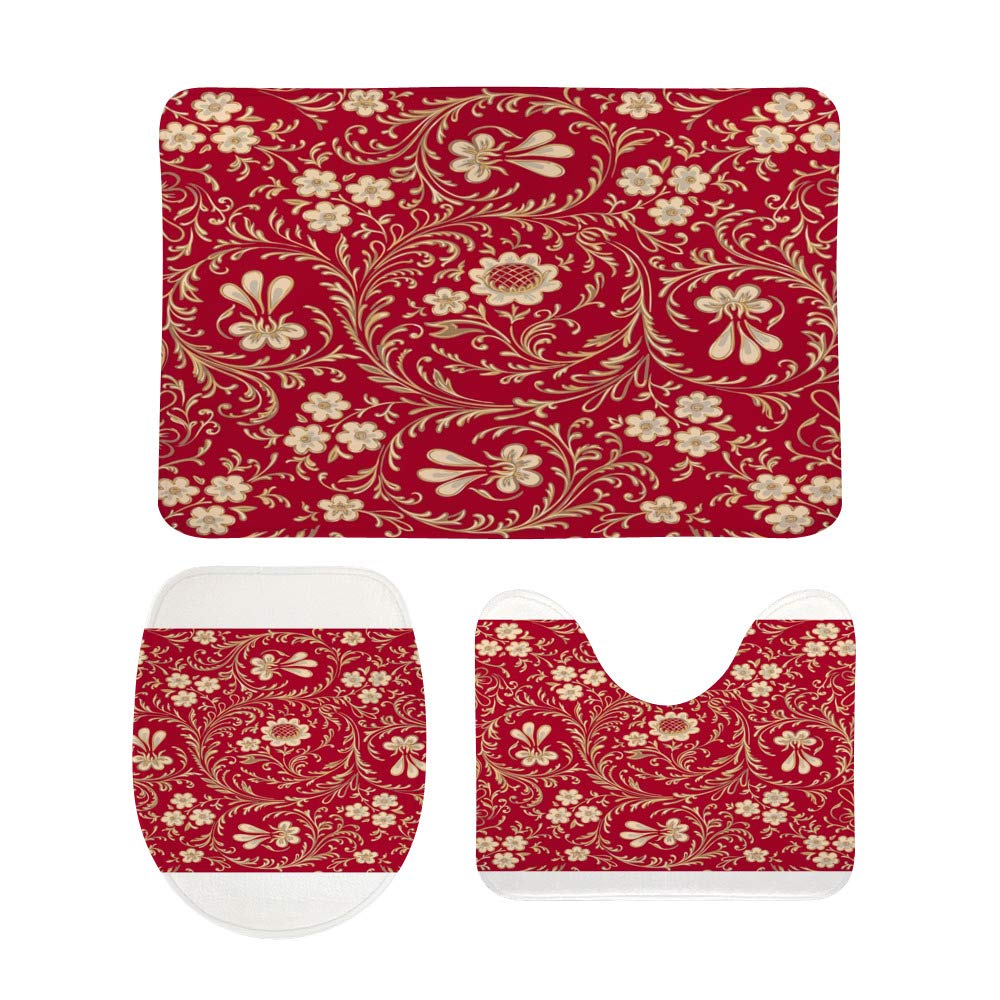 Tapis de salle de bain motif floral doré antique style haut de gamme