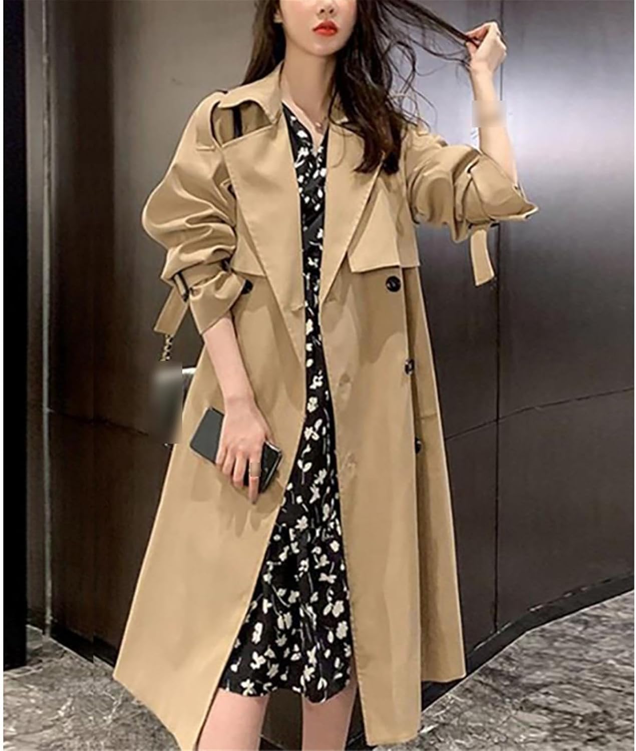 Autumn Womens Turn Down Collar V Neck Double Breasted Trench Coat Winter Women With Belt Casual Slim Windbreaker