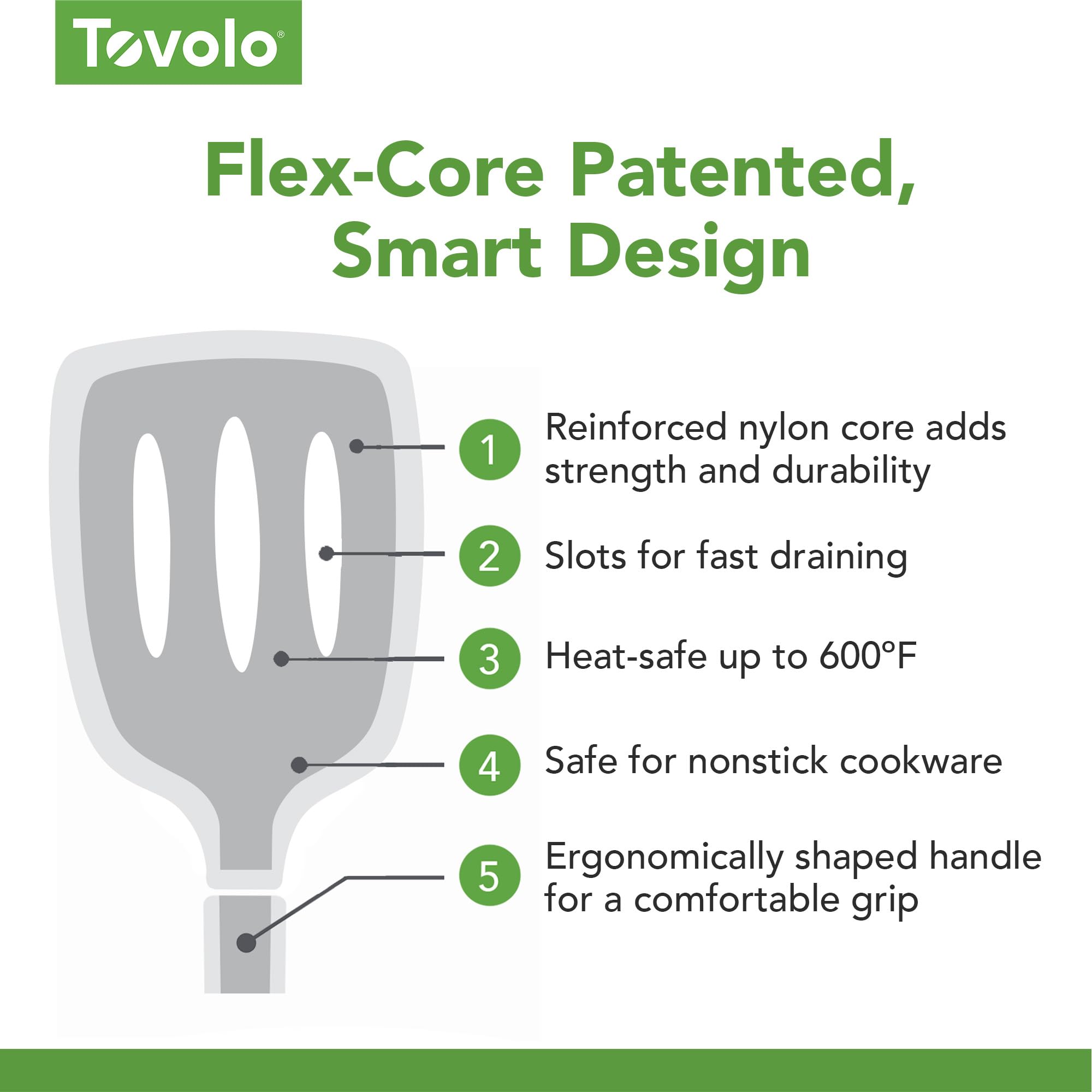 Tovolo Flex-Core Antihaft-Silikon-Schlitzwender zum Wenden und Servieren – hitzebeständig, spülmaschinenfest & BPA-frei – Anthrazit