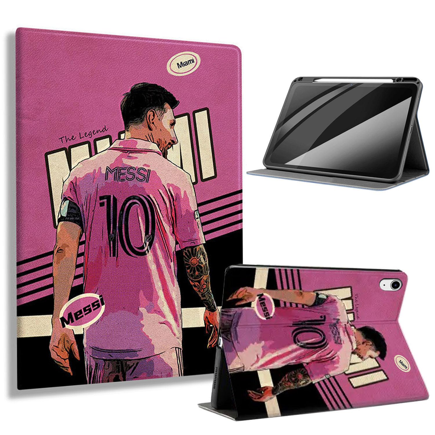 ZERMU Case for iPad (A16) 11th/10th Generation 11''/10.9'' (2025/2022), Mess%i #10 Miam%i Soccer Shockproof Magnetic Cover [Auto Sleep/Wake] with