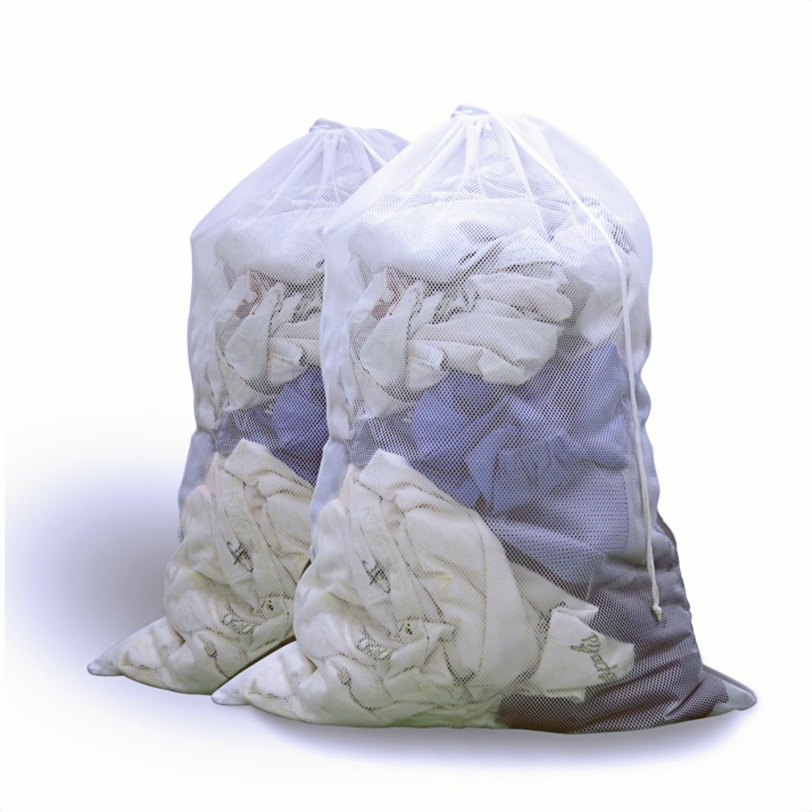 2 Pack Large Mesh Laundry Bag 24 36 inch Heavy Duty Mesh Laundry Bags Drawstring Lockable White Laundry