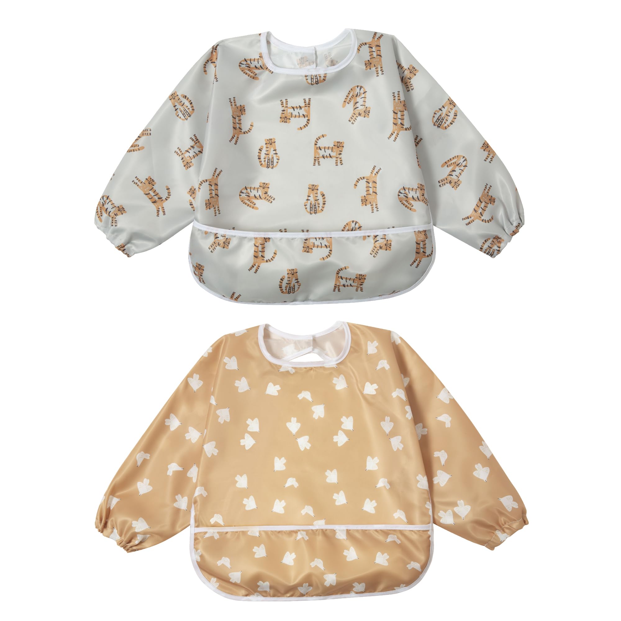 Little Dimsum Lätzchen Baby Lätzchen mit Ärmeln, Wasserdicht Abwaschbar Ärmellätzchen, Baby Bibs Set für Kleinkinder mit Großer Tasche (6-36 Monate) - 2er-Pack