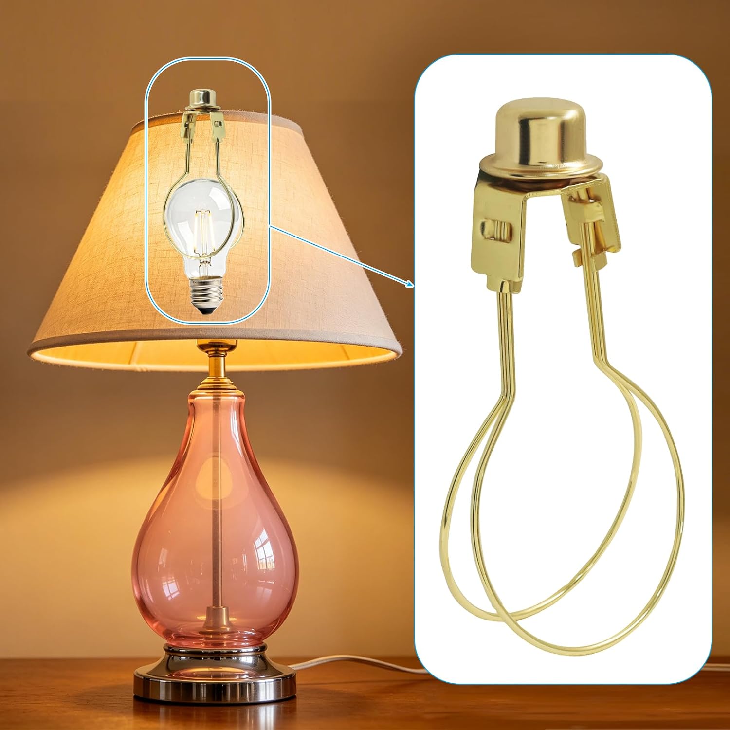 Jiozermi Gold Bulb Lamp Shade Light Bulb Clip Adapter, 2 Pcs
