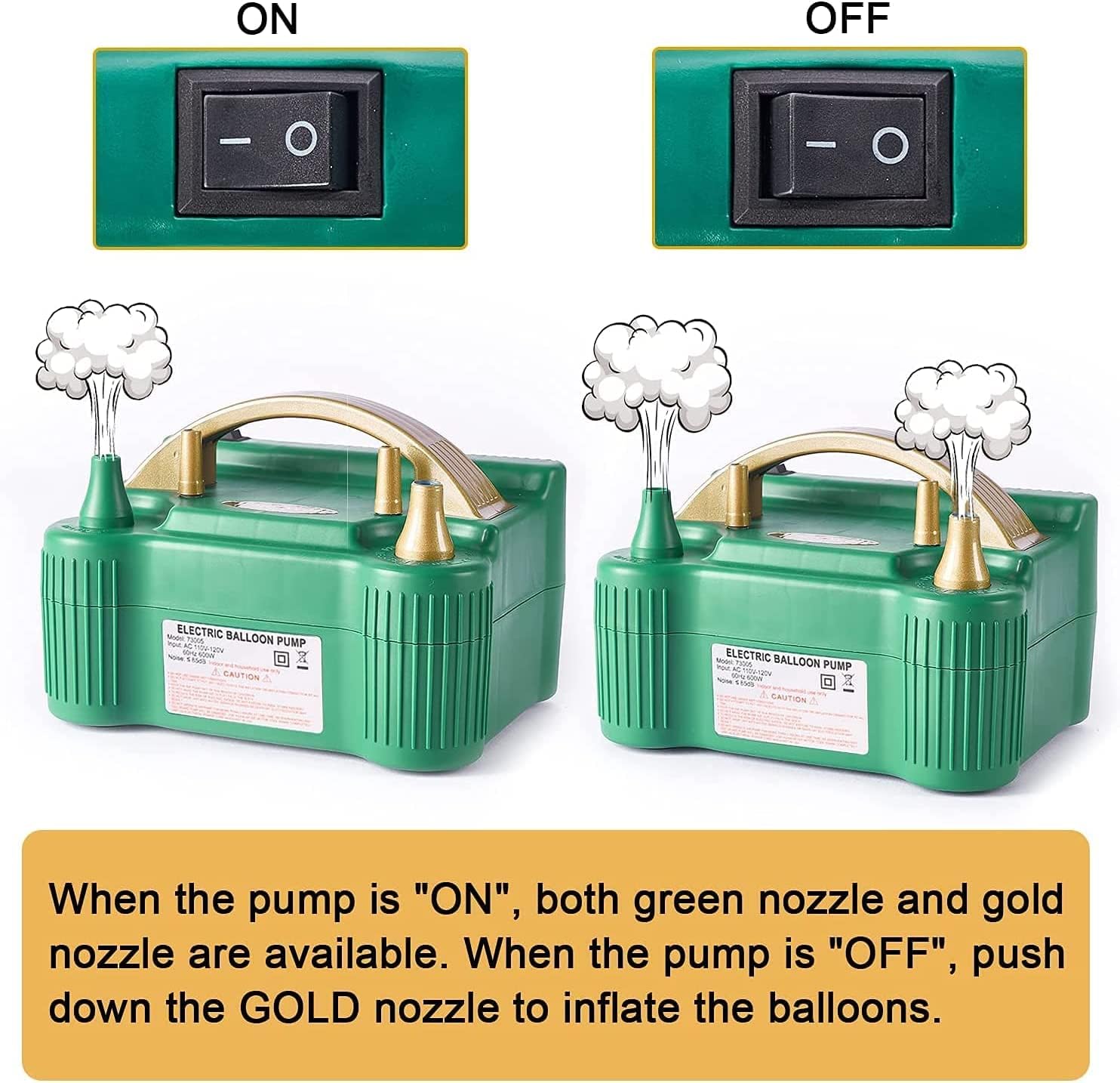PartyWoo 110V 600W Electric Balloon Pump, Portable Balloon Inflator, Dual Nozzle Air Pump for Balloon Garland