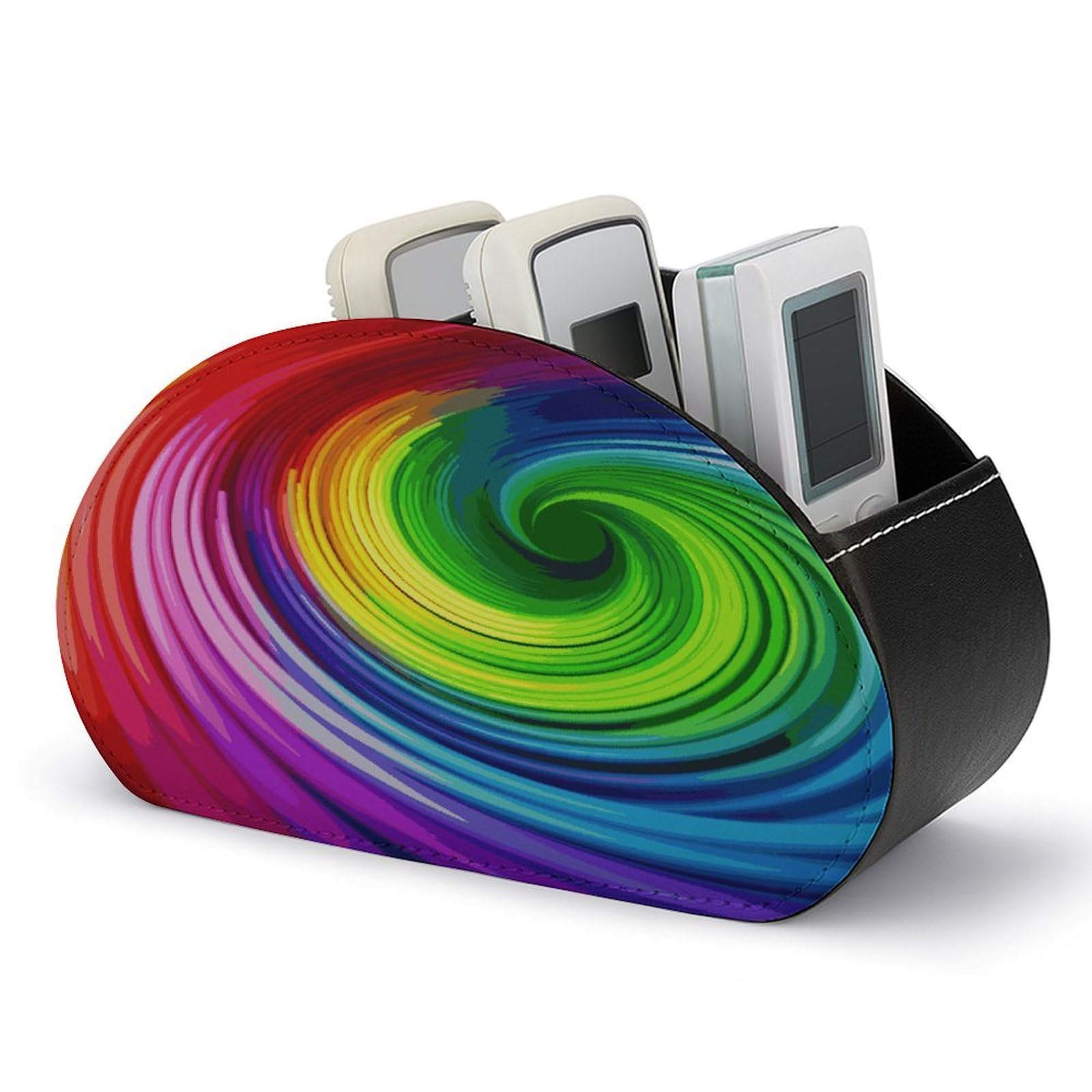 FekiLoot Rainbow Spiral Remote Control Holder, PU Leather Remote Control Organizer Box Stationery Remote Control Box Desk Storage Organizer for DVDs,Glasses,Pens,Media Players