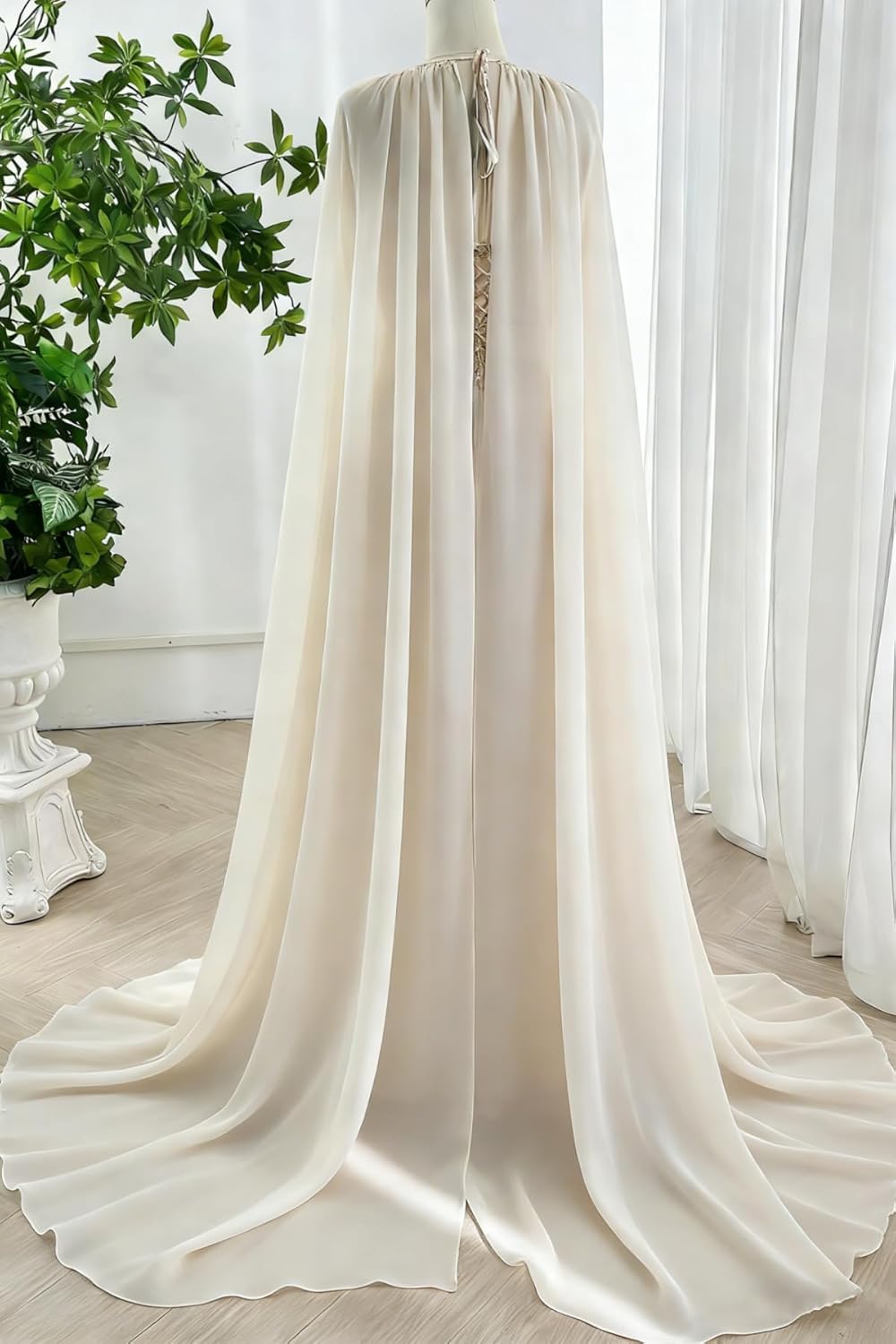 ForElise Long Cape Sleeve Chiffon Bridesmaid Dresses for Women V Neck A Line Corset Formal Evening Dresses