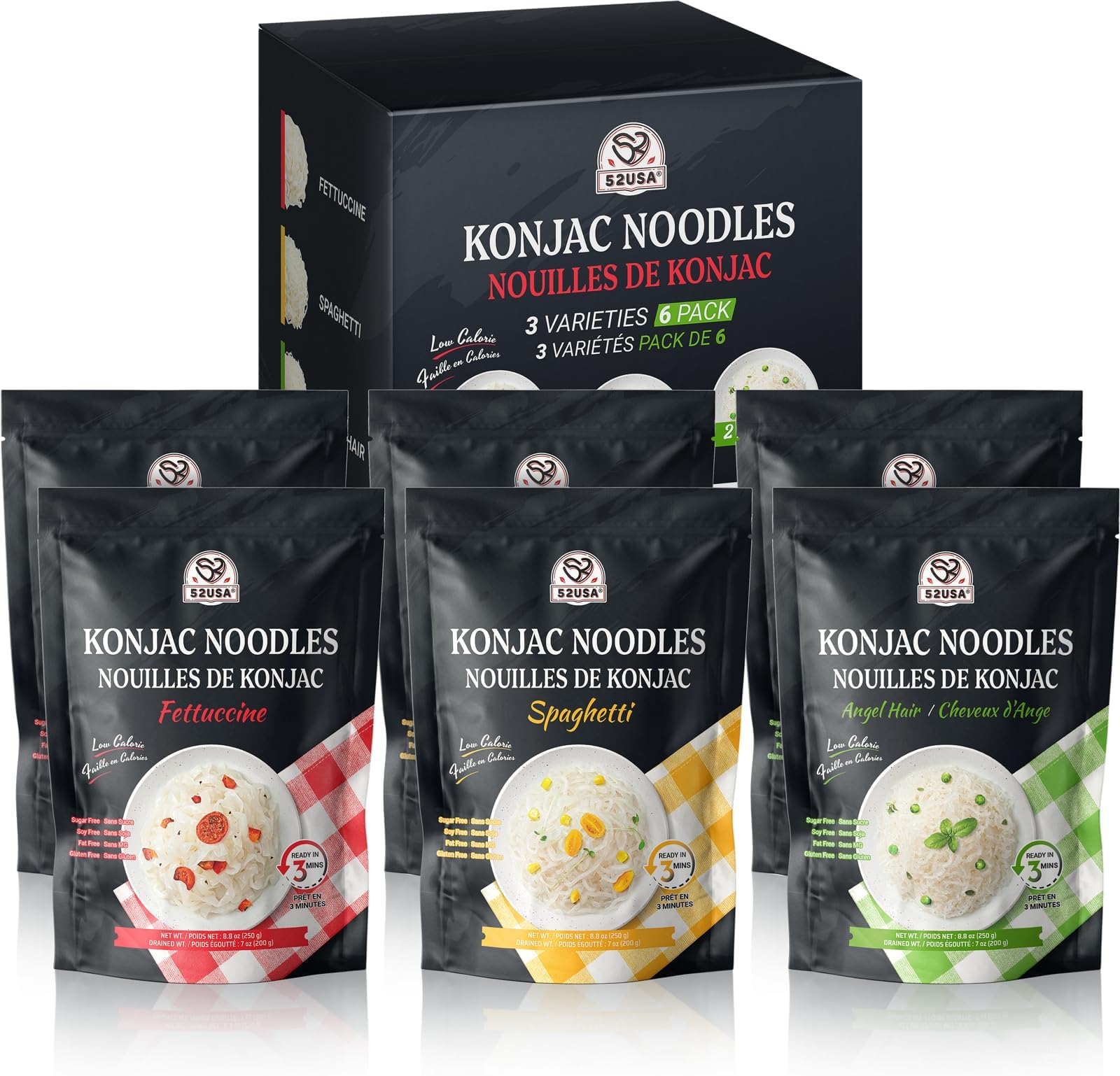 52USA Konjac Shirataki Noodles, Low Carb Noodles, 52.8 Oz (1500 G), Keto & Paleo Diet Compatible, Low Calorie, Sugar Free, Vegan, Ready to Eat, Glute Free