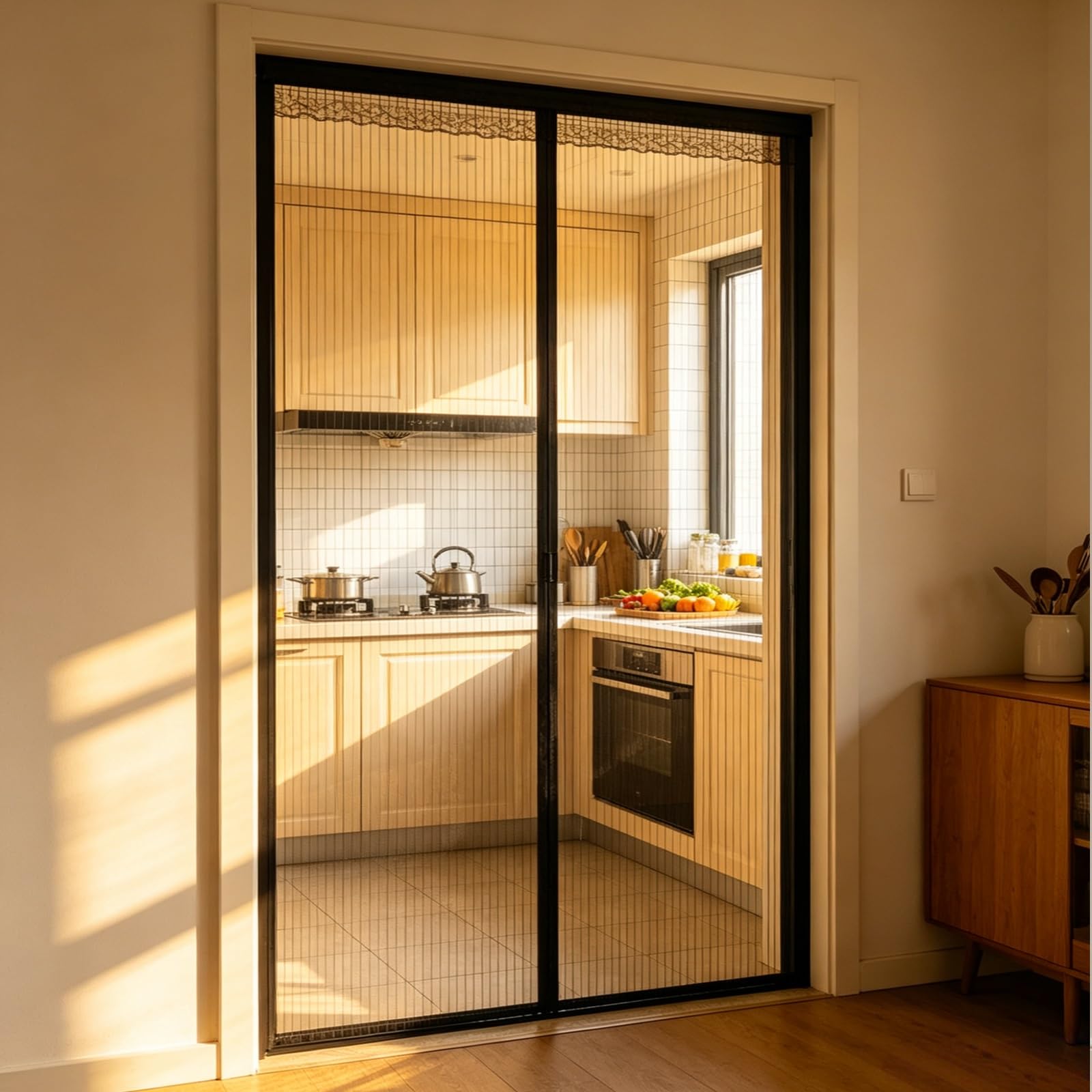 Fly Screen Door 145 x 193 cm Hundreds of Sizes, Anti Mosquito Mesh Curtain with Powerful Magnets Mosquito Double Door for Front Doors, Sliding Doors, Black
