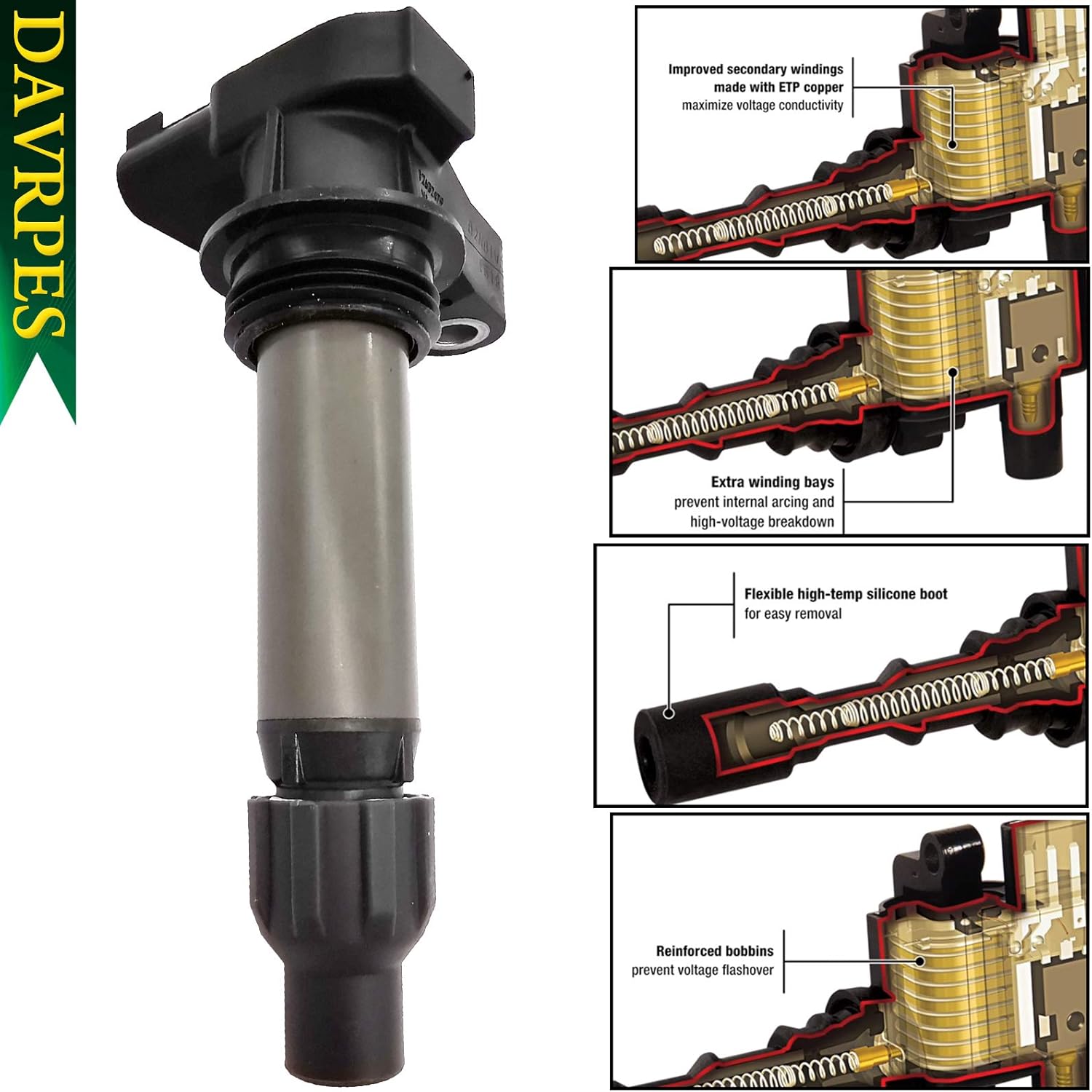 6Pcs 12632479 D515C Ignition Coils Pack For Buick Cadillac CTS SRX XTS Chevy Camaro Equinox Impala GMC Terrain Pontiac Saab Saturn Suzuki V6 3.0L 3.2L 3.6L Engine Replace# D500C｜D597A｜5C1612