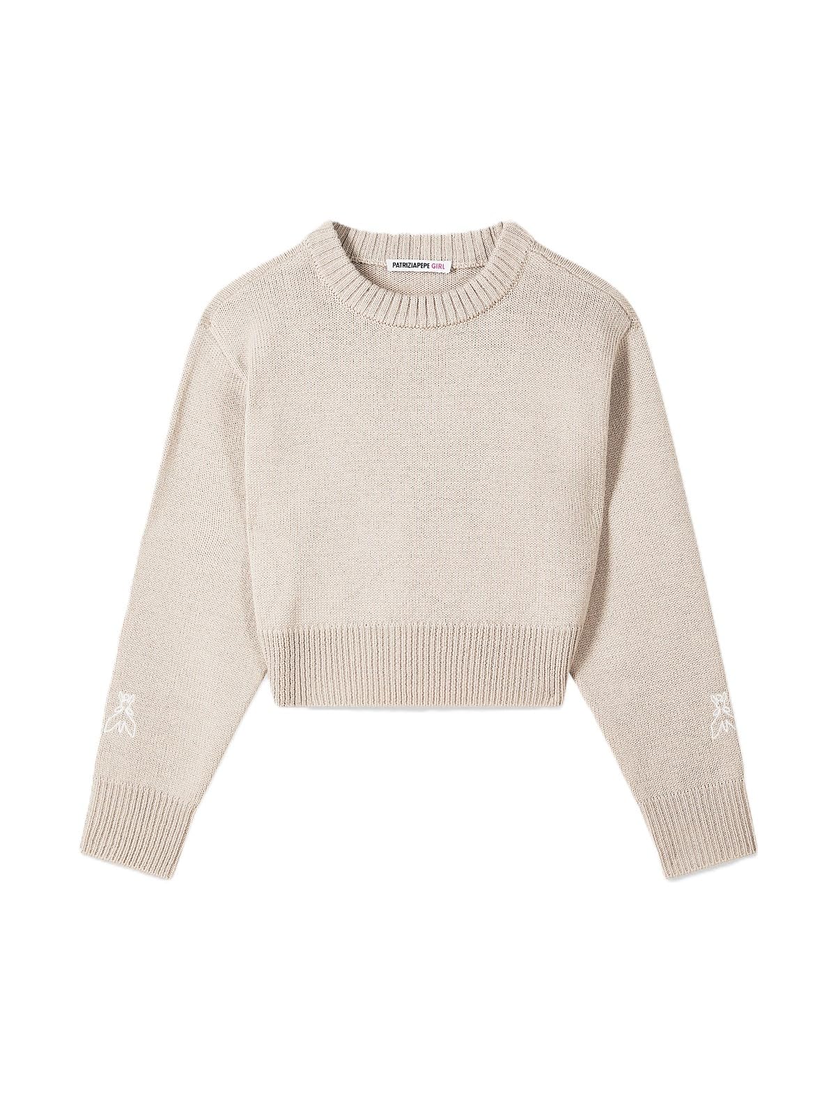 PATRIZIA PEPE Maglia Cropped in Misto Lana Beige