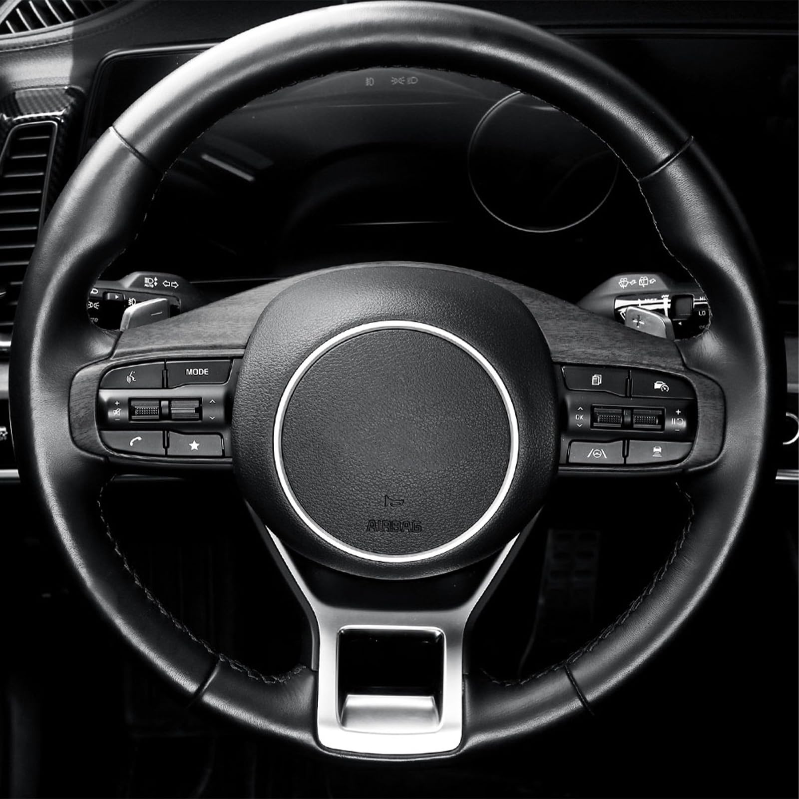 Steering Wheel Button Frame Cover Compatible with Kia Sportage 2023-2026 K5 Accessories (Wood Grain)