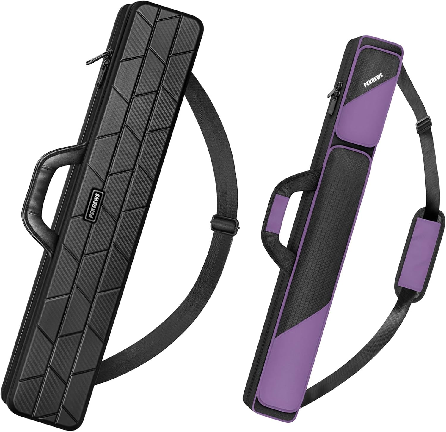 2x2 Soft Cue Bag Purple & 4x4 Hard Pool Cue Case Carbon Black Set