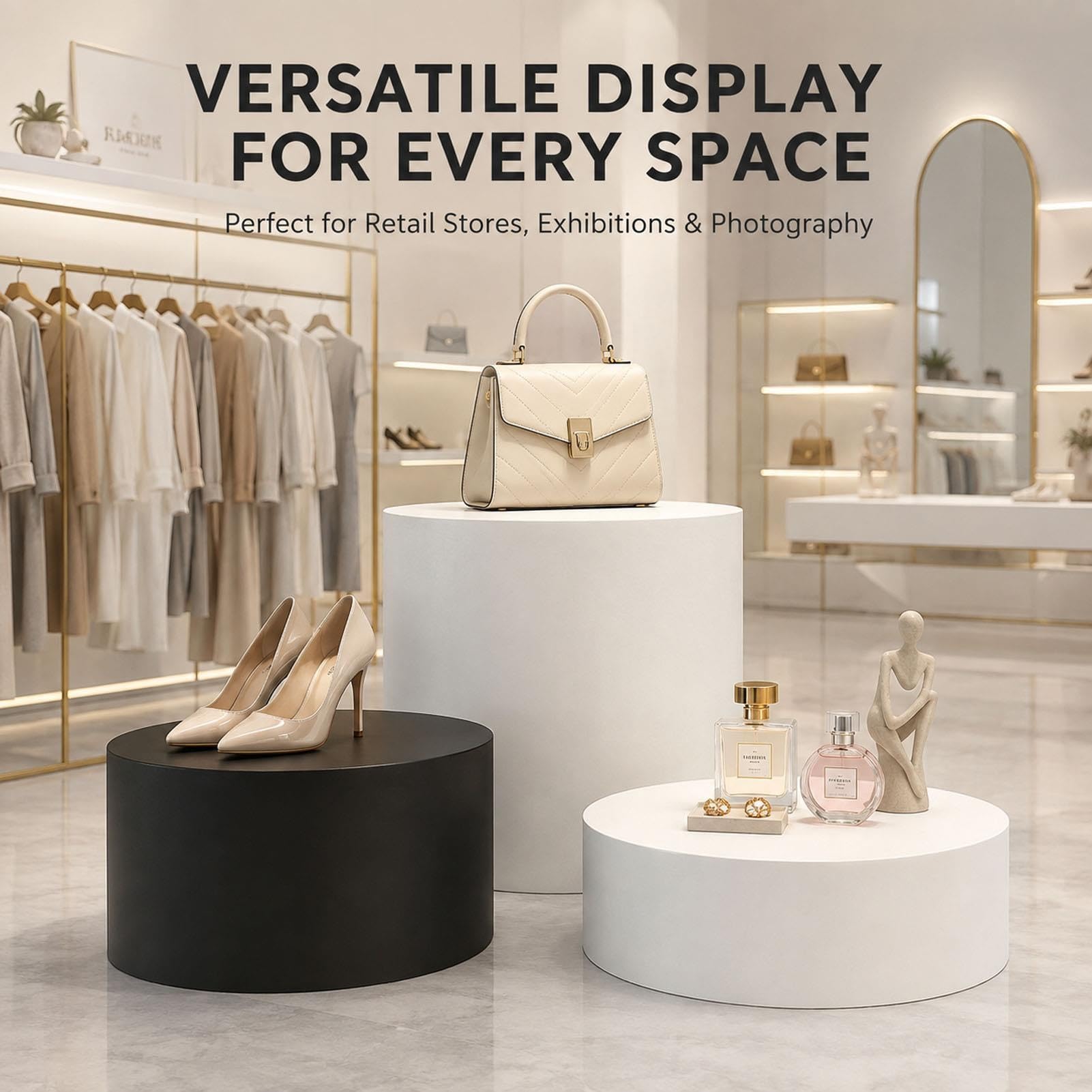 Pedestal Redondo white para Maniquí, Soporte Expositor 200kg