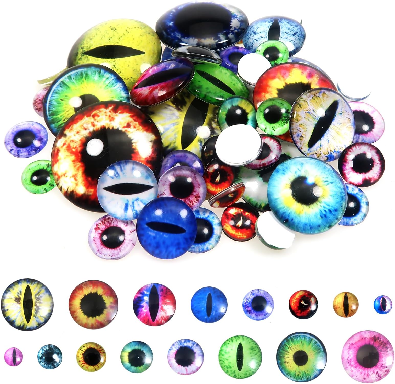TOAOB THE ONE AND ONLY BABY 160pcs Glass Dragon Eyes Assorted Colors Cabochon Eyes 6mm to 30mm Half Round Dragon Eyes for Clay Doll Making Sculptures Props DIY Jewelry Making Findings