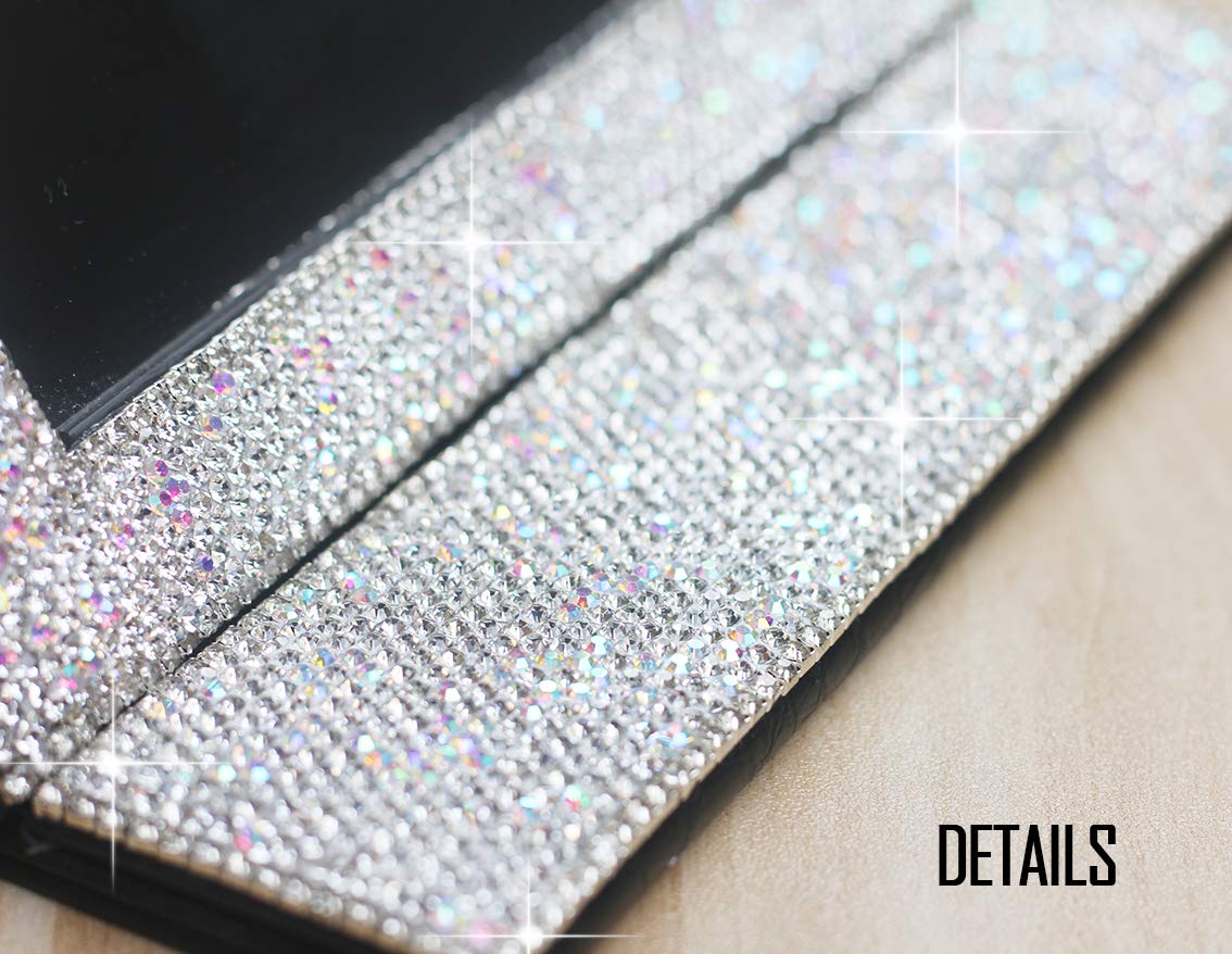 Bling - Specchio portatile pieghevole da viaggio con supporto da scrivania, per cosmetici, bellezza (nero)