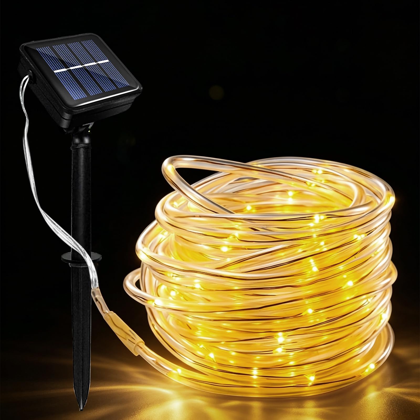 Yaolisin Solar String Lights Outdoor, 10M 100 LEDs Waterproof Rope Lights, Solar Tube Light 8 Modes, Fairy String Lights, Ideal for Patio, Garden, Party, Tree, Wedding,Christmas Decoration