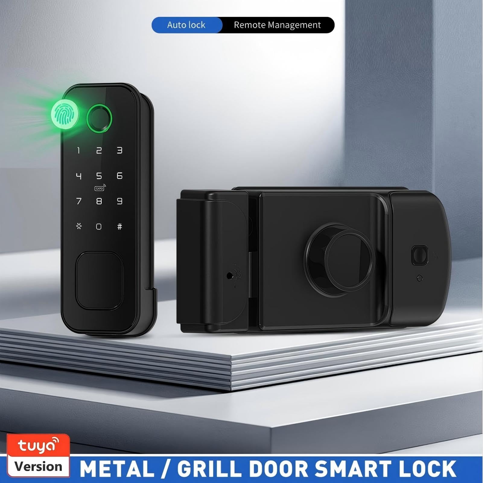 Cerradura WiFi Huella IP66 Doble Cara Impermeable, App Tuya, Negro | IP66 a prueba de lluvia de doble cara, bloqueo inteligente, control de aplicación Tuya, para seguridad en el hogar