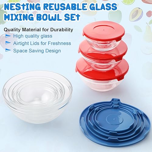 Miniatura 3 de Suclain Juego de 10 cuencos de vidrio para mezclar con tapas, cuencos de vidrio con tapas, varios tamaños, recipientes de almacenamiento de
