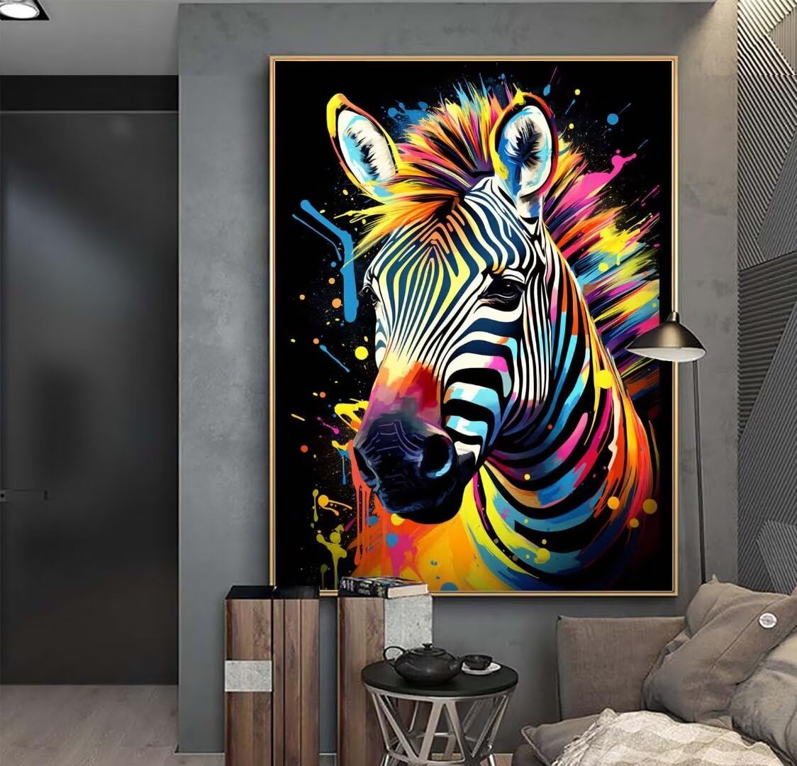 Diamond Art Zebra Art Diamond Painting Kit, Full Diamond Art Accessories, DIY Crystal Art Kits for Adults, 5D Dimond Art Rhinestone Cross Stitch Embroidery Gem Art, Wall Art Home Decor 55x72 cm f472
