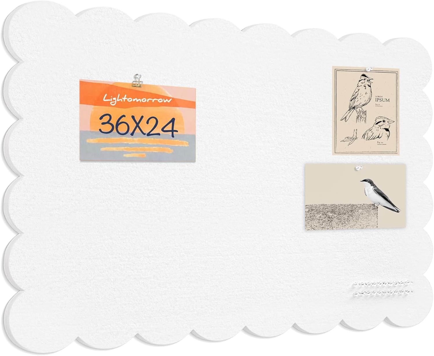 Scalloped Bulletin Board, 36 x 24 Inches Felt Pin Board - Decorative Cork Alternative for Wall, 3' x 2' Foldable Picture Self-Adhesive Vision Prayer Board with 20 Pushpins - White