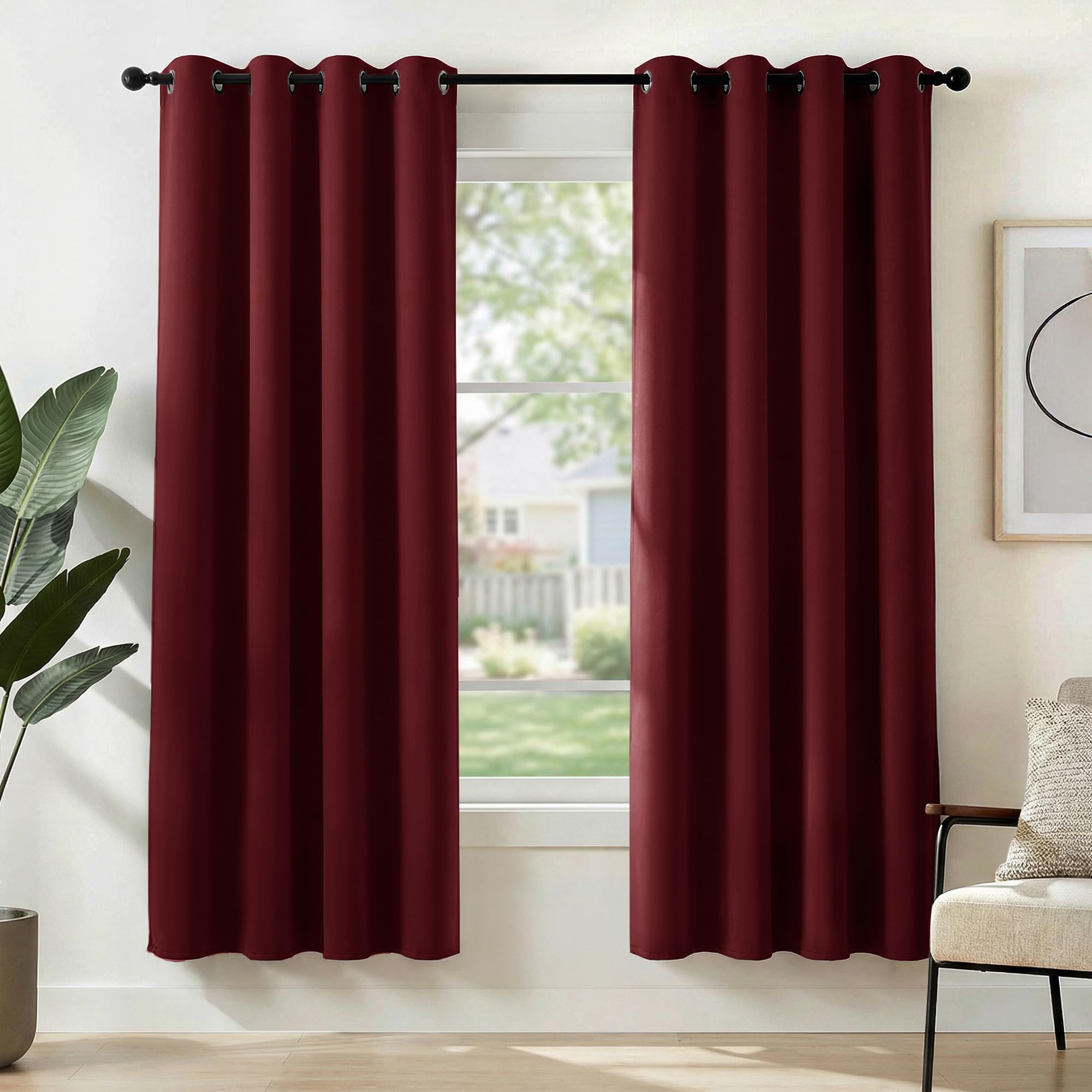 Deconovo Red Eyelet Blackout Curtains Solid Curtains Thermal Insulated Blackout Curtains For Bedroom 140X180cm 2 Panels