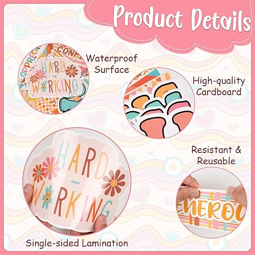 Miniatura 4 de Decoración de tablón de anuncios bohemio, decoración retro para aula, 30 piezas de decoración inspiradora de afirmación con margaritas y arco iris,