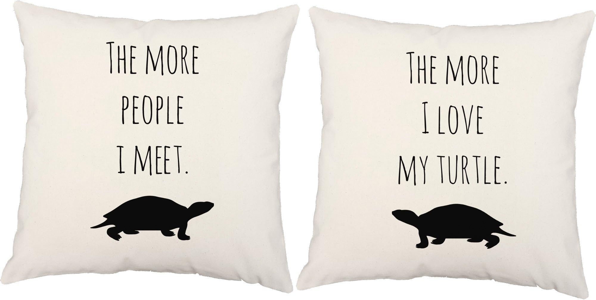 RoomCraft Set of 2 Love My Turtle Throw Pillows 16x16 Inch Square White Cotton Cushions