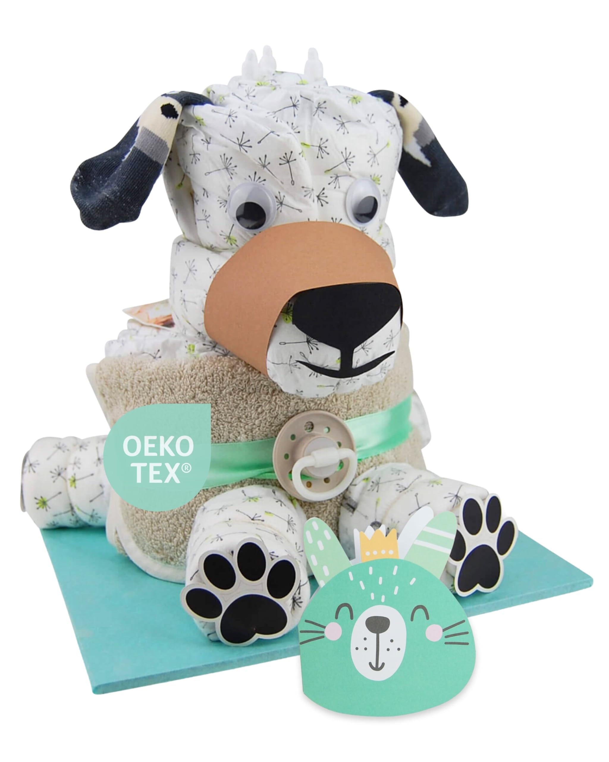 myBambini ® Torta di pannolini cane con muso amante degli animali - bambini e bambine - neutro unisex - regalo per la nascita - baby shower - bambino - prodotti per bambini - acquista torta