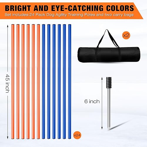 Miniatura 2 de 24 bastones de entrenamiento de agilidad para perros de 45 pulgadas, tejidos, juego de obstáculos de entrenamiento de agilidad para perros con 2
