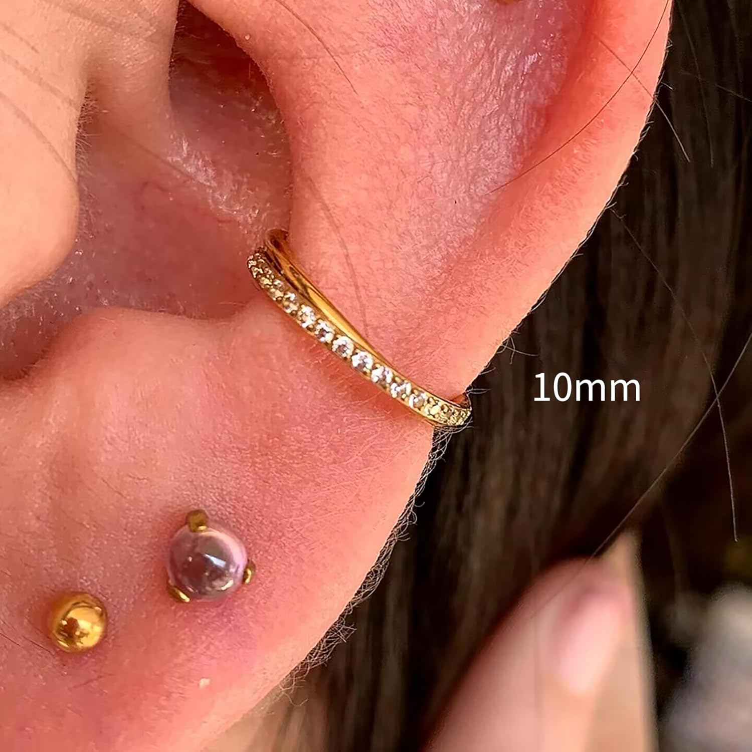 FINE4U Cartilage Earring Hoop for Conch Helix 16G 8mm 10mm 12mm, ASTM F136 Titanium Piercing jewelry for Women & Men, Body Implant Grade Nose Rings, Hypoallergenic Hinged Clicker - Image 2