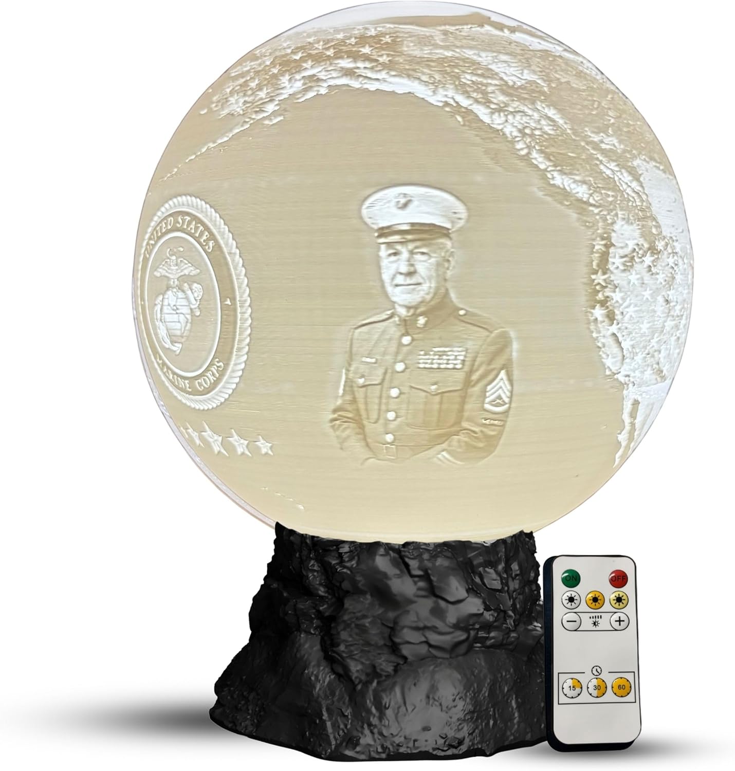 Personalized U.S Marine Retirement Moon Lamp with Custom Photo & Text - Custom USMC Moon NightLight | Military Veteran Gift for Marines, Soldiers, Marine Corps & Service Members
