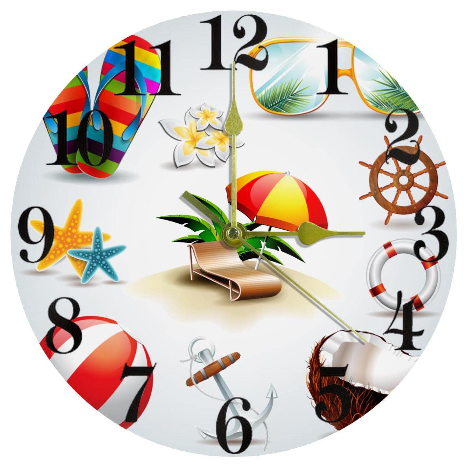 Horloge murale sans tic-tac Summer Elementz à mouvement continu 25.4 cm